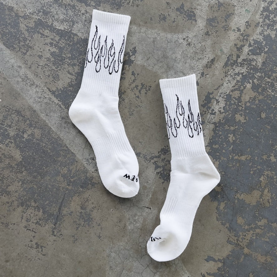 FLAME HIGH SOCKS - WHITE / BLACK