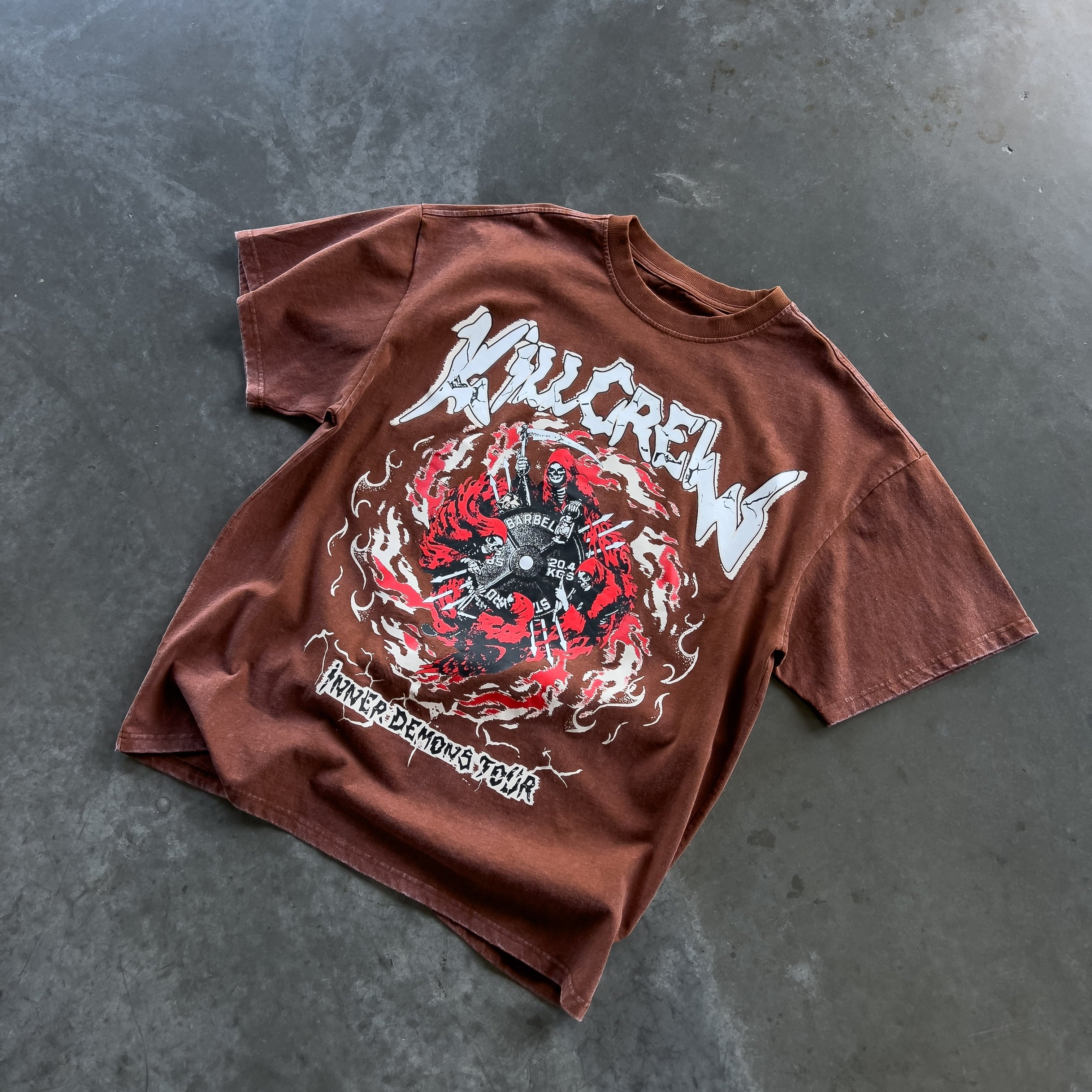 OVERSIZED DEMONS TOUR T-SHIRT - BROWN / RED