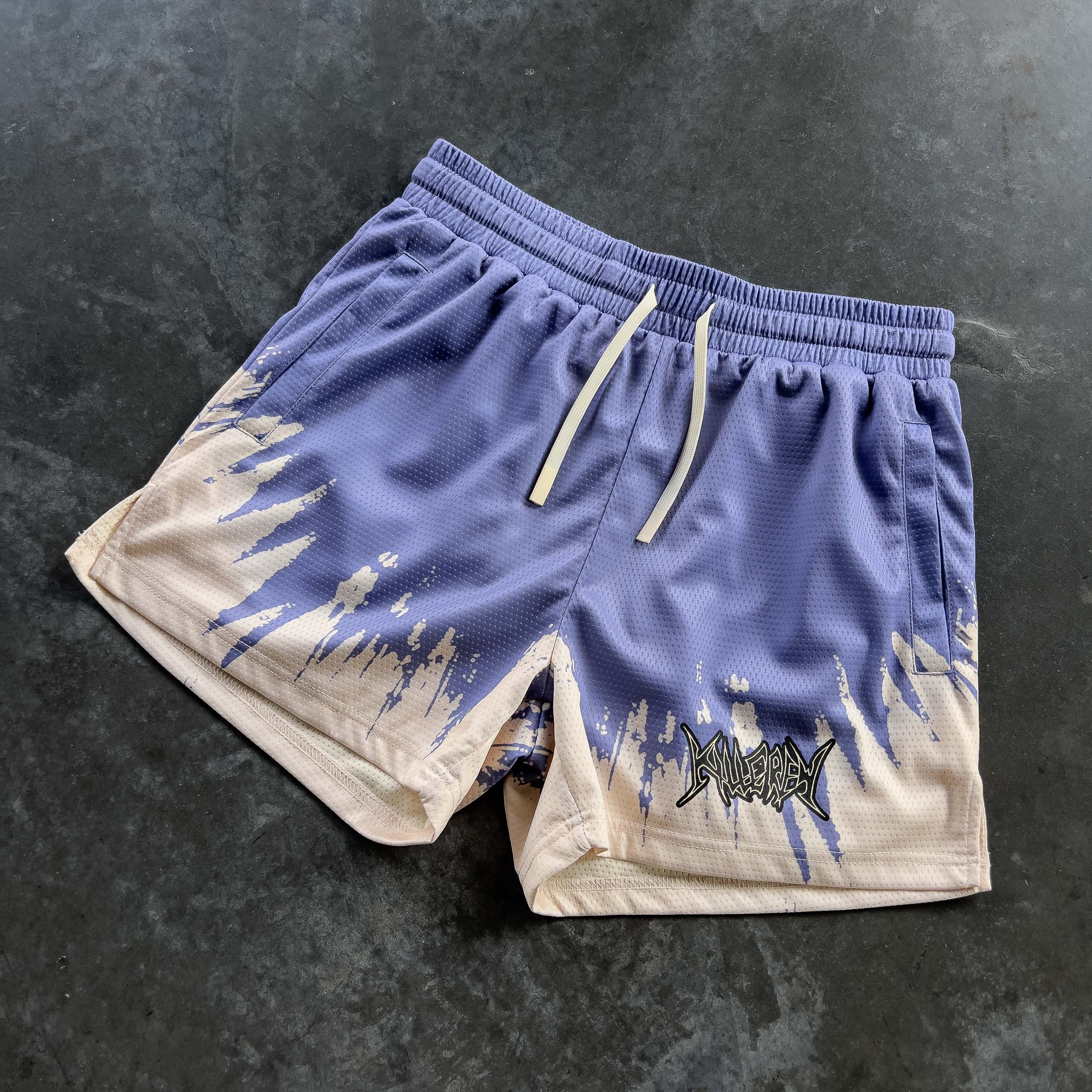 MUAY THAI SHORTS (MID THIGH CUT) SHATTER - LILAC/ CREAM