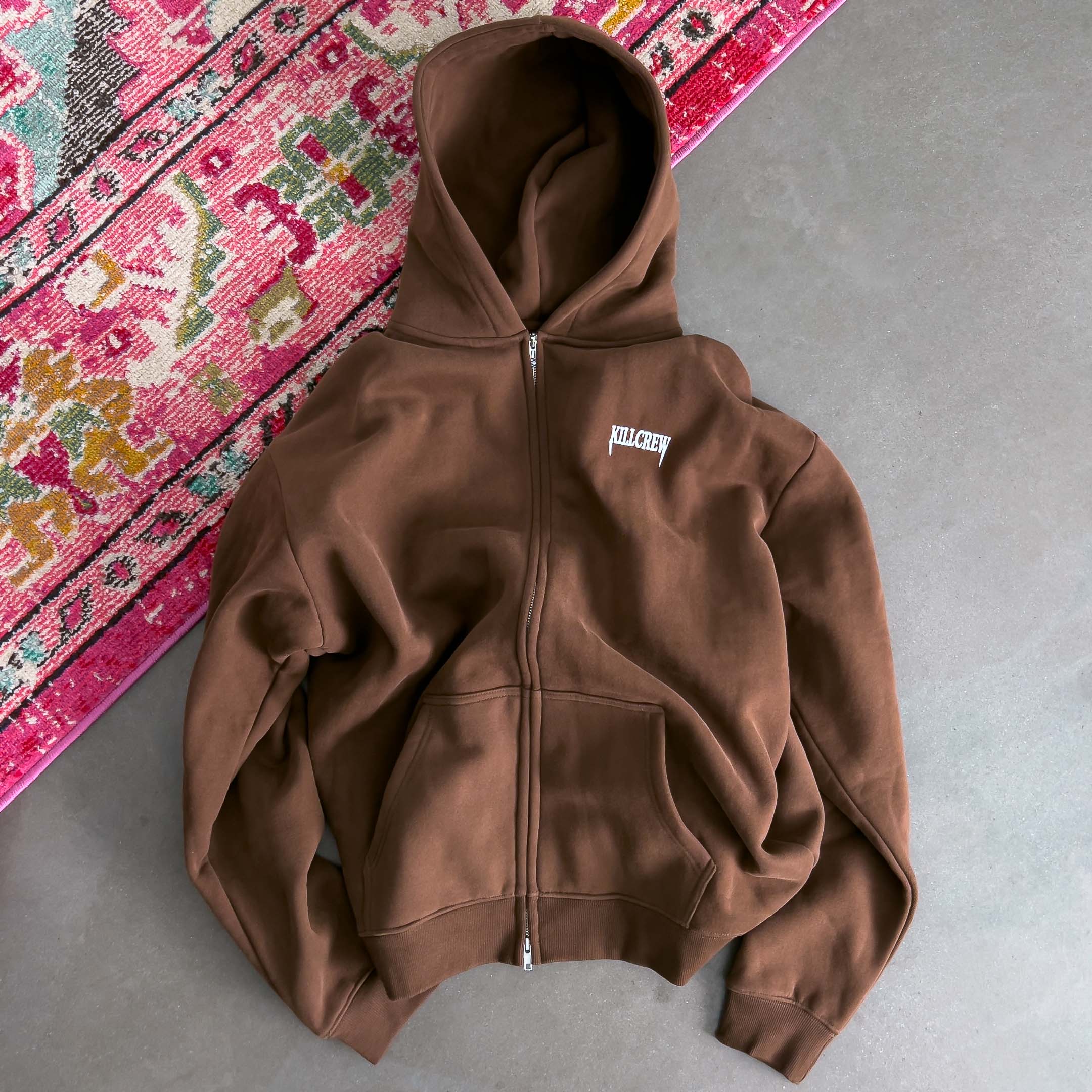 OVERSIZED LUX SIMPLE ZIP UP - BROWN