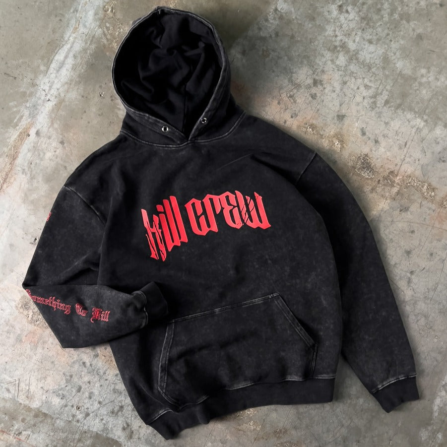 OVERSIZED LUX LONE WOLF HOODIE - BLACK / RED