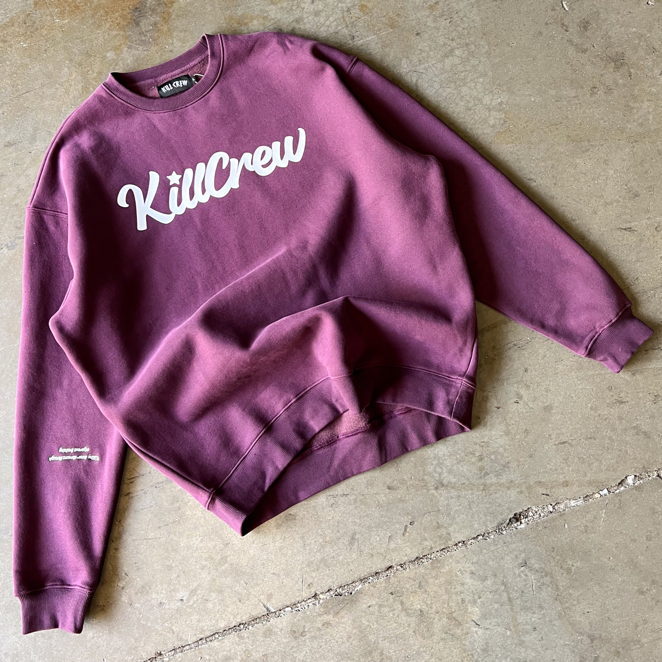 OVERSIZED LUX SCRIPT CREW NECK - BURGUNDY / WHITE