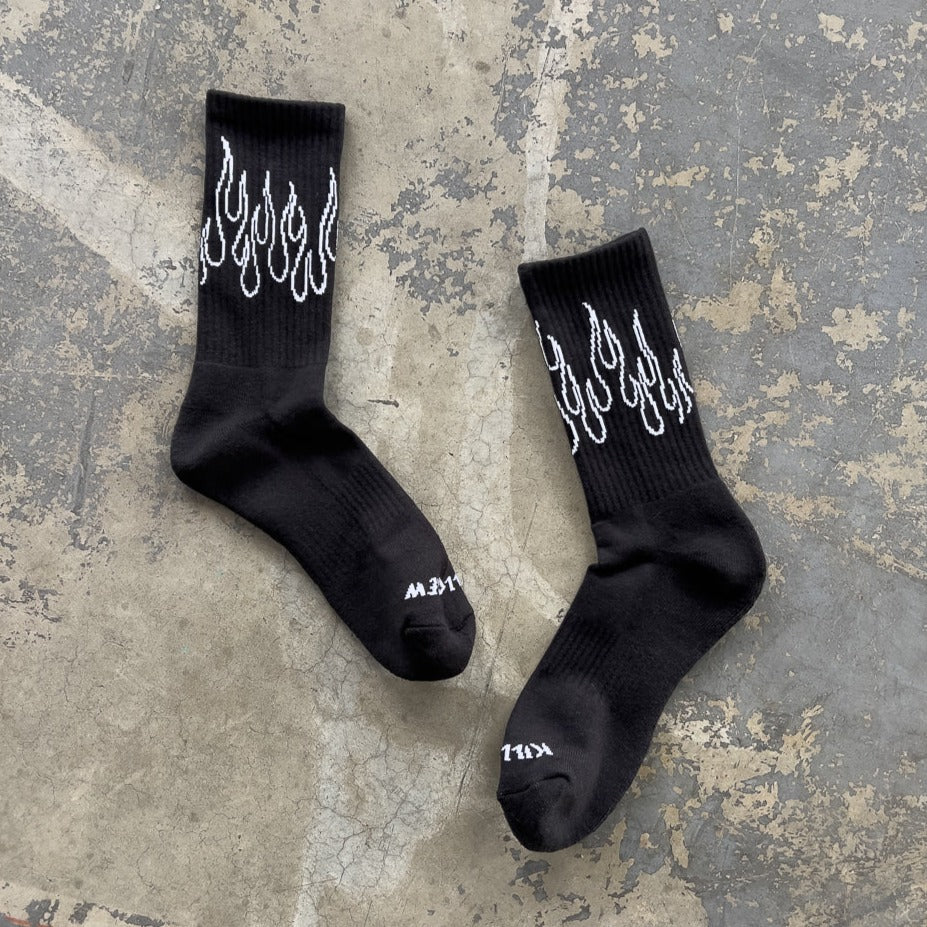 FLAME HIGH SOCKS - BLACK / WHITE