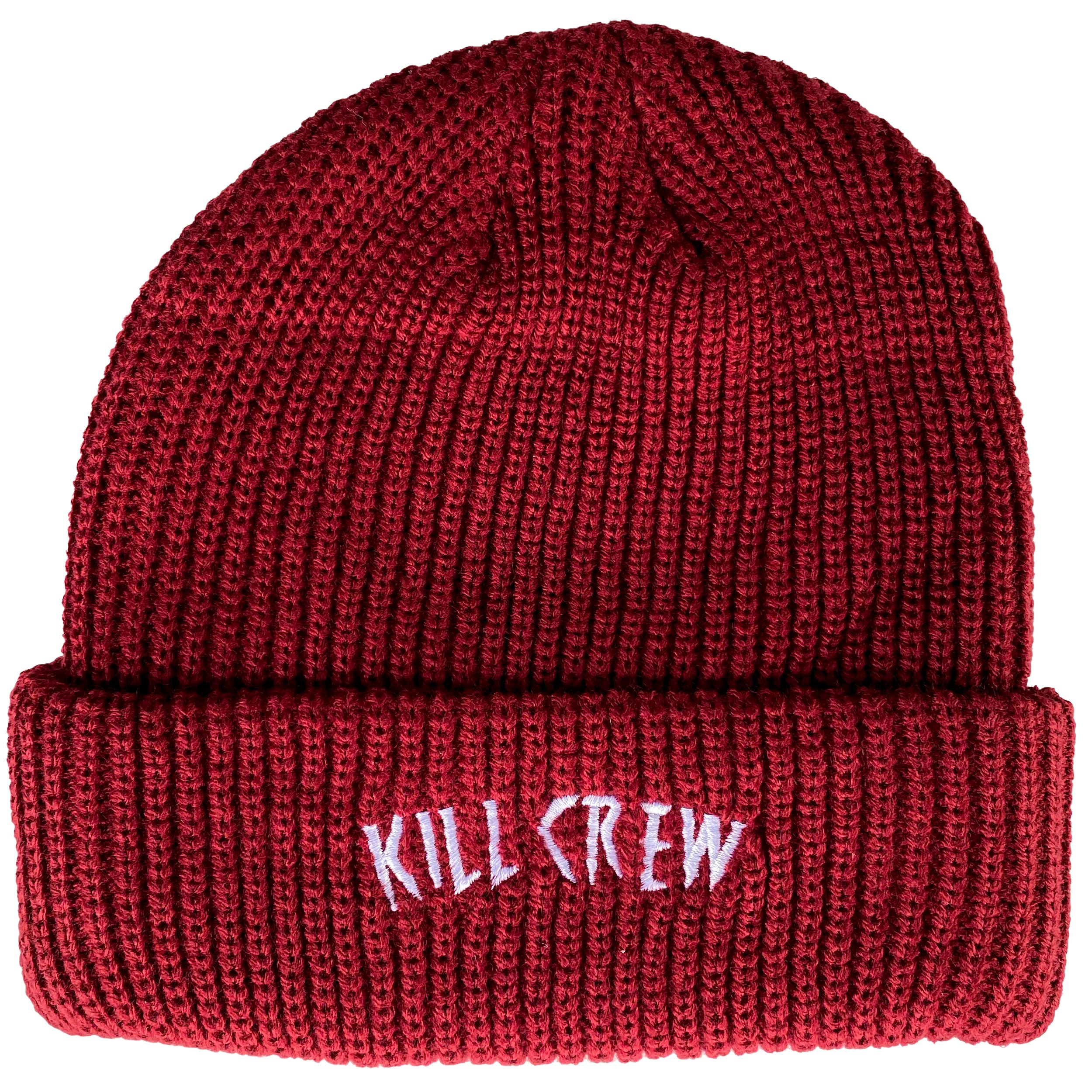 EMBROIDERED CUFFED BEANIE - BURGUNDY