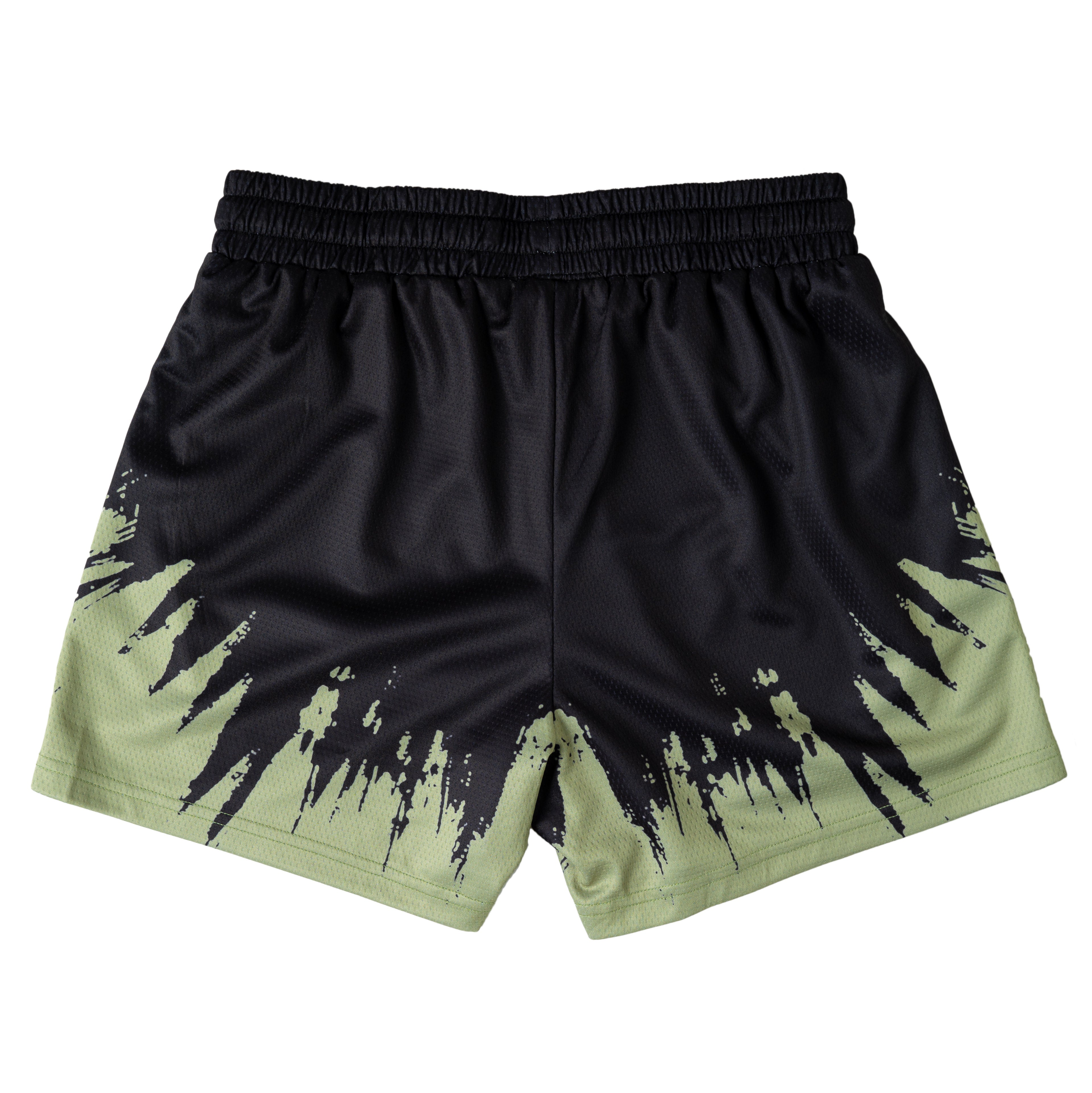 MUAY THAI SHORTS (MID THIGH CUT) SHATTER - BLACK / OLIVE