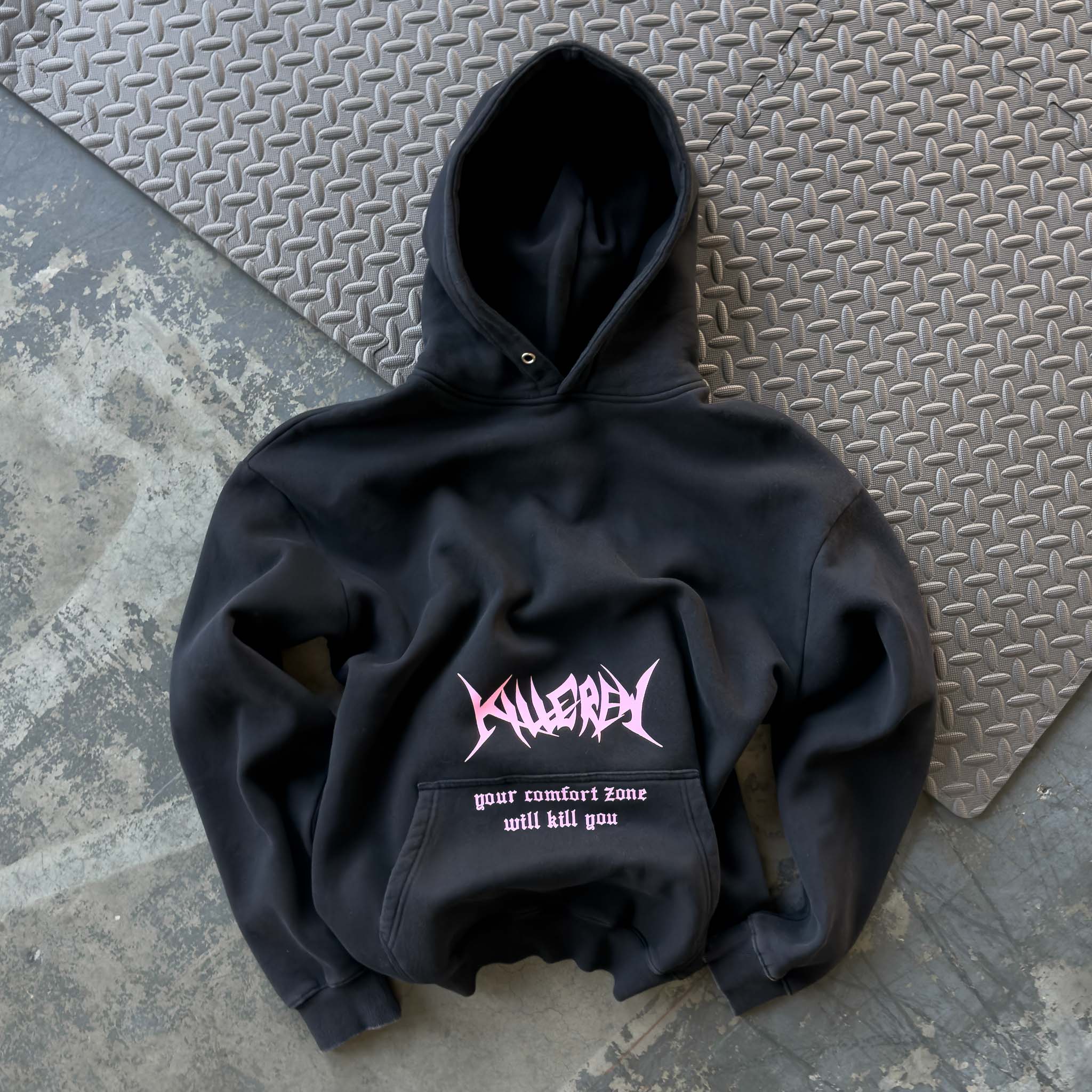 OVERSIZED LUX COMFORT ZONE HOODIE - BLACK / PINK