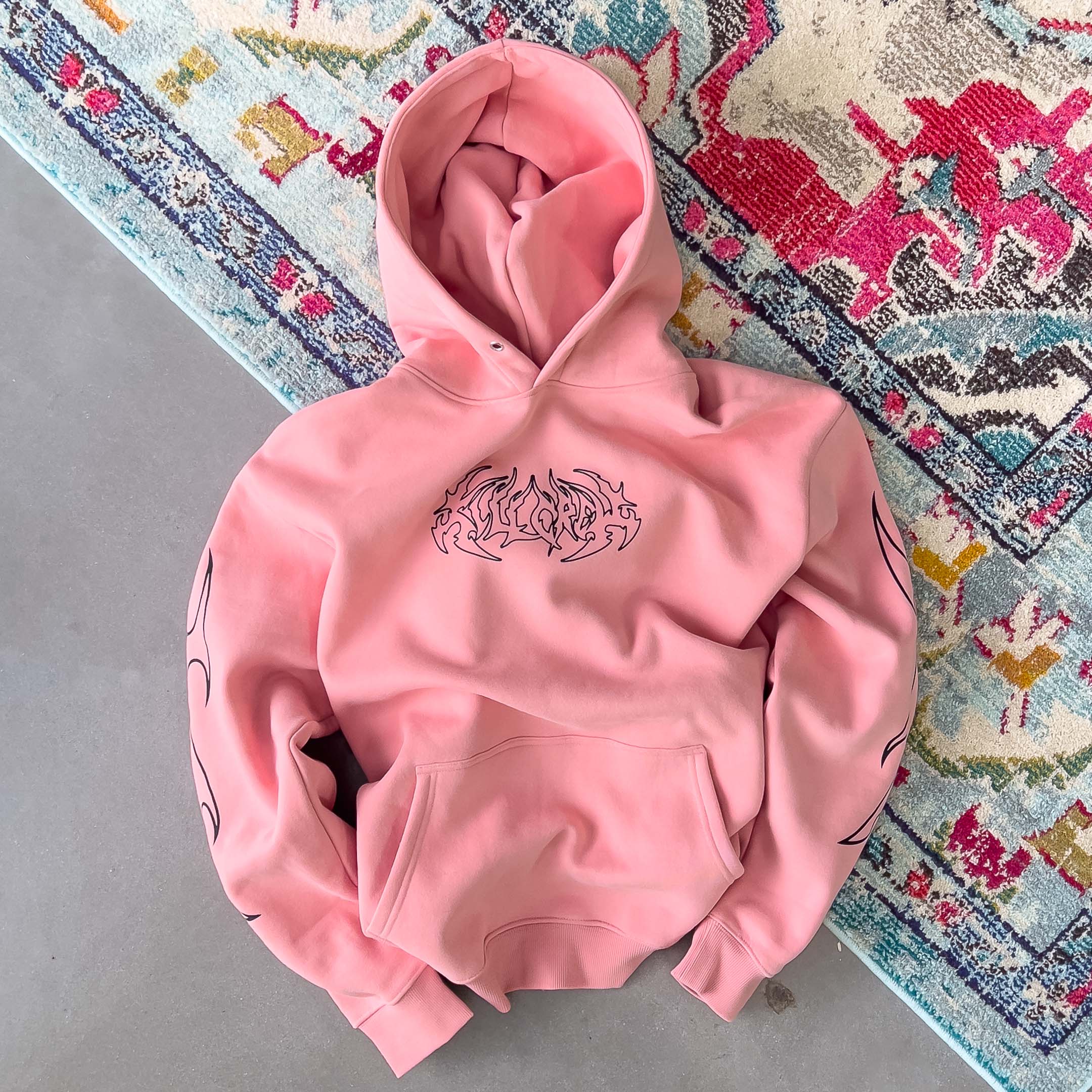 OVERSIZED LUX TRIBAL HOODIE - PINK / BLACK