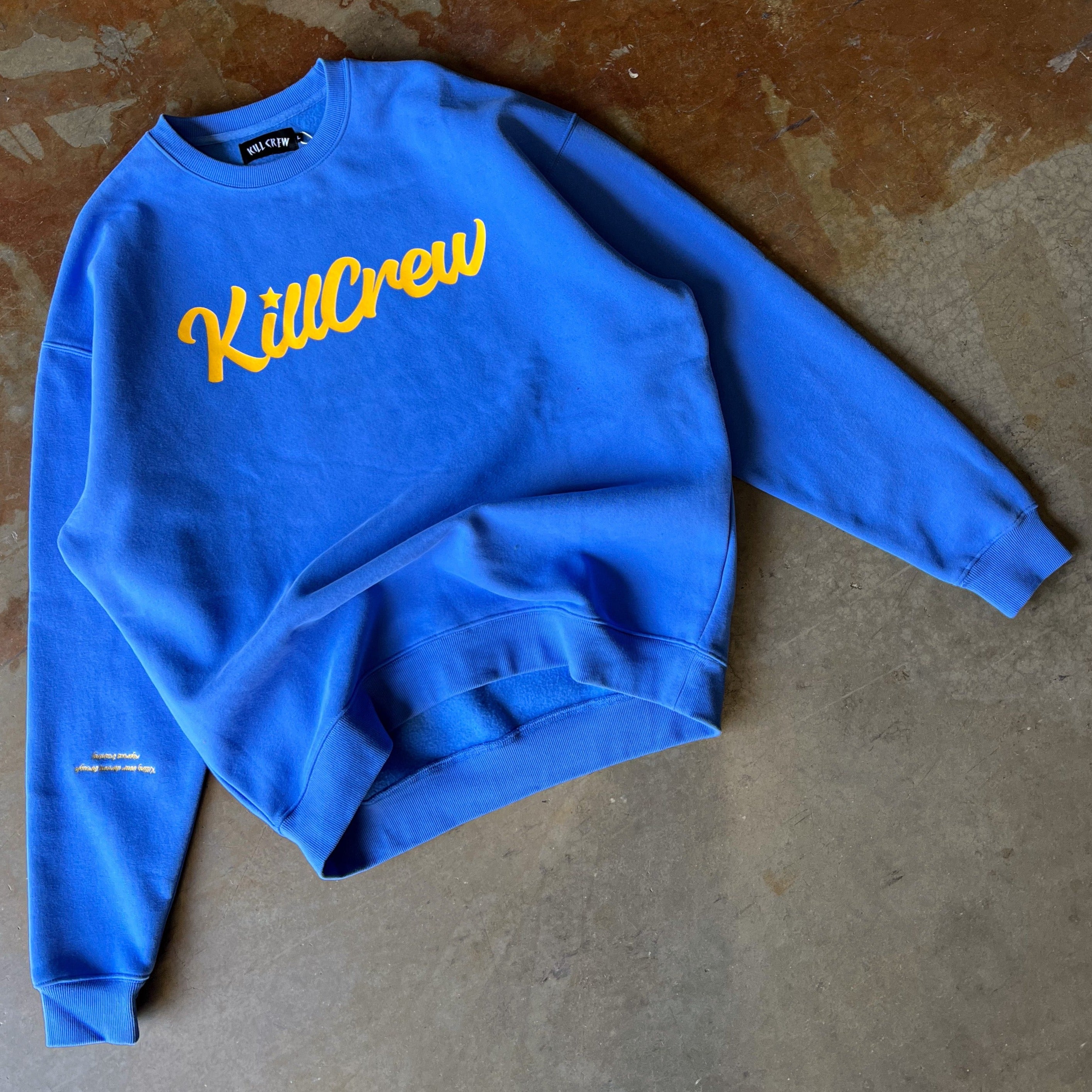 OVERSIZED LUX SCRIPT CREW NECK - BLUE / GOLD