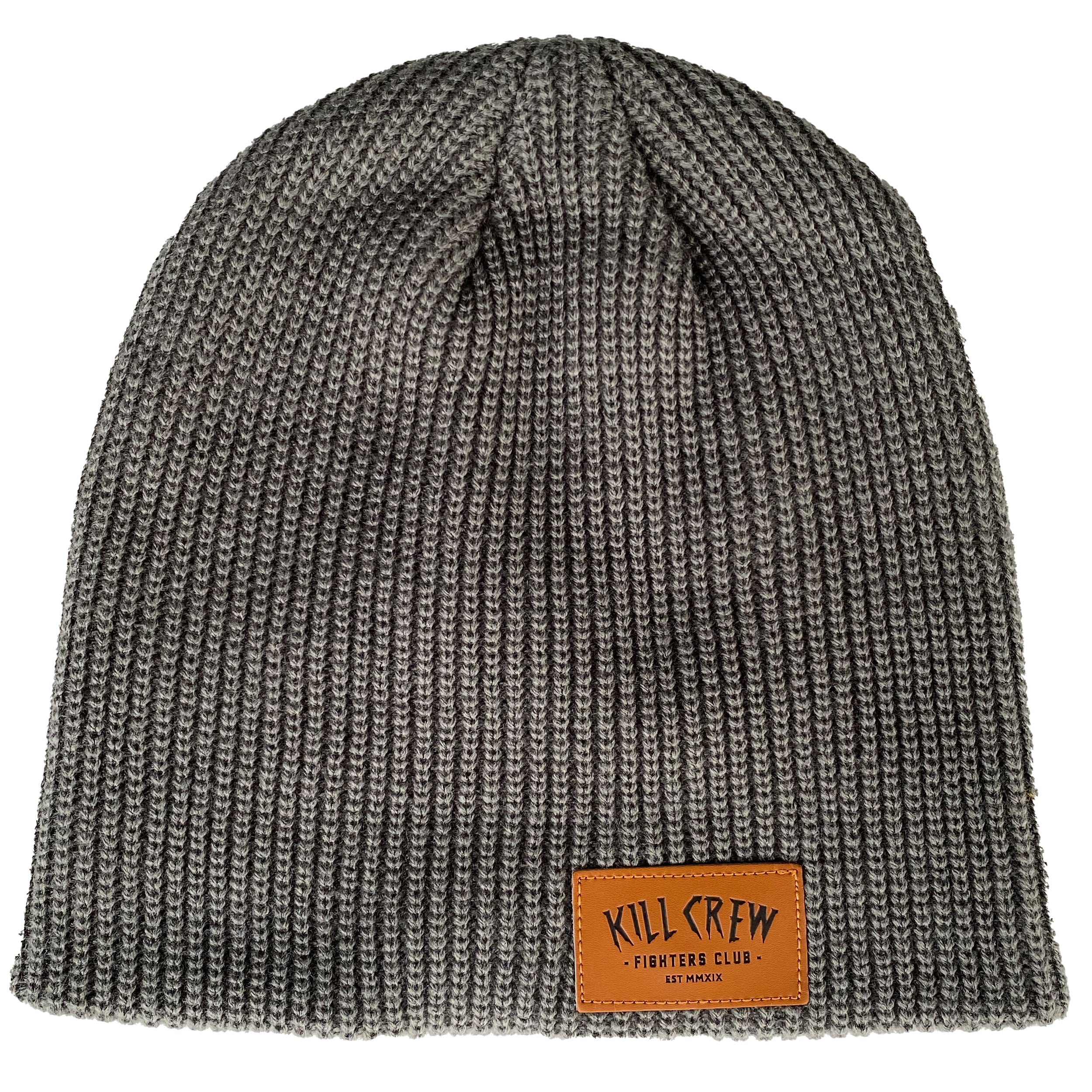 LEATHER PATCH BEANIE - GREY