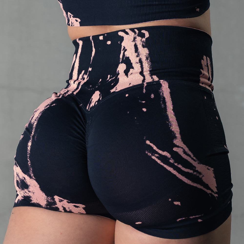 SEAMLESS SPLATTER BIKER SHORTS - BLACK / ROS