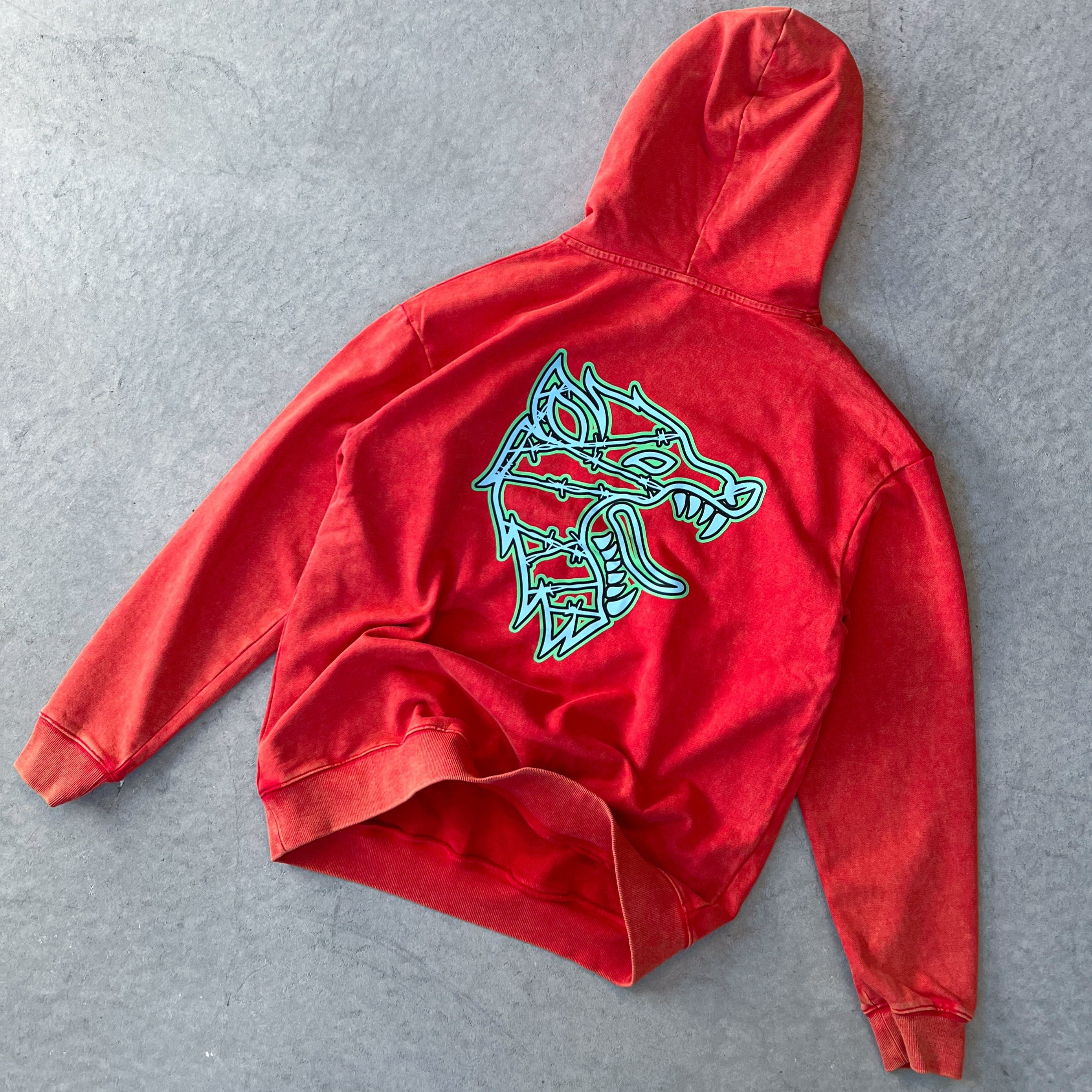 OVERSIZED LUX WOLF HOODIE - RED / GREEN