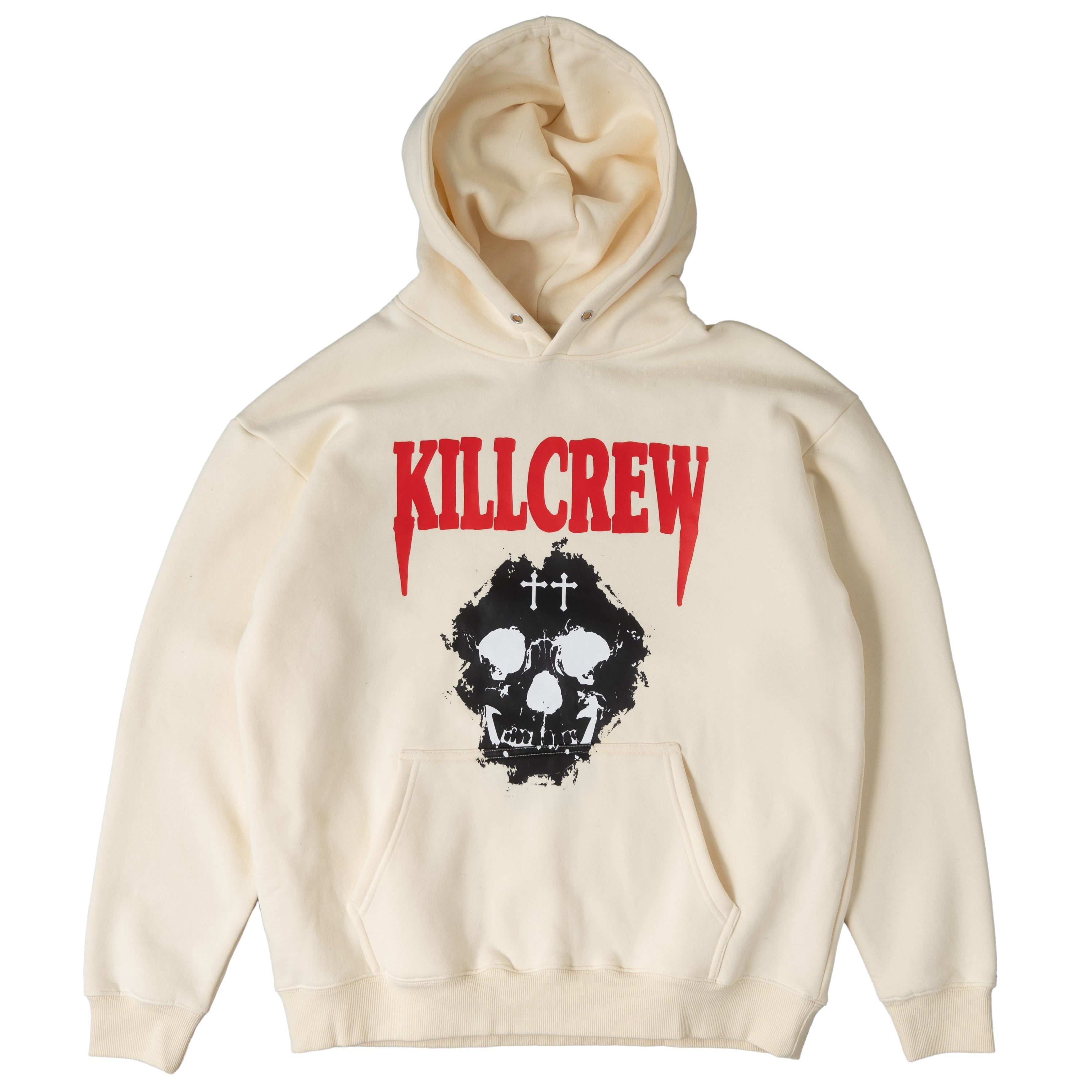 OVERSIZED LUX KILL CREW SKULL HOODIE - CREAM / RED