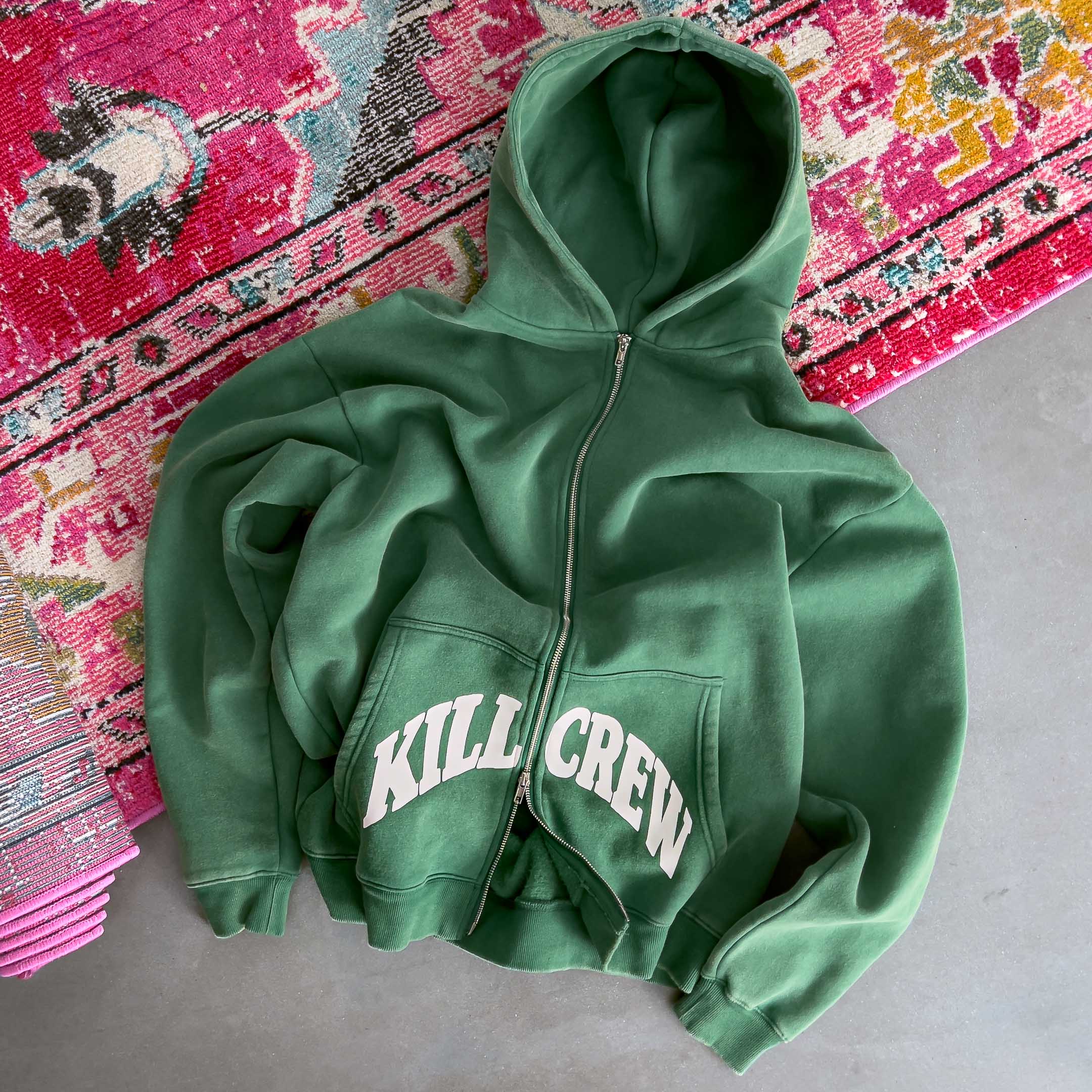 OVERSIZED LUX KILL CREW ZIP UP - GREEN / WHITE