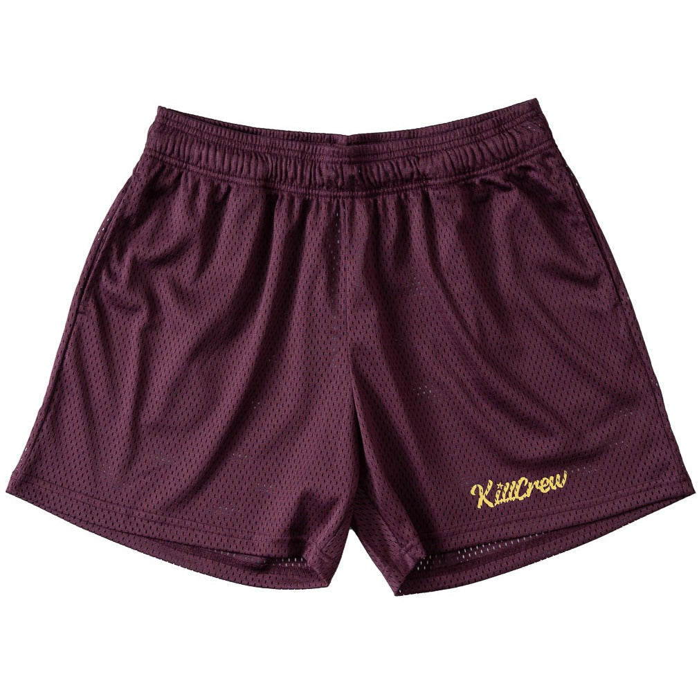 VENTED MESH SCRIPT SHORTS - MAROON / GOLD