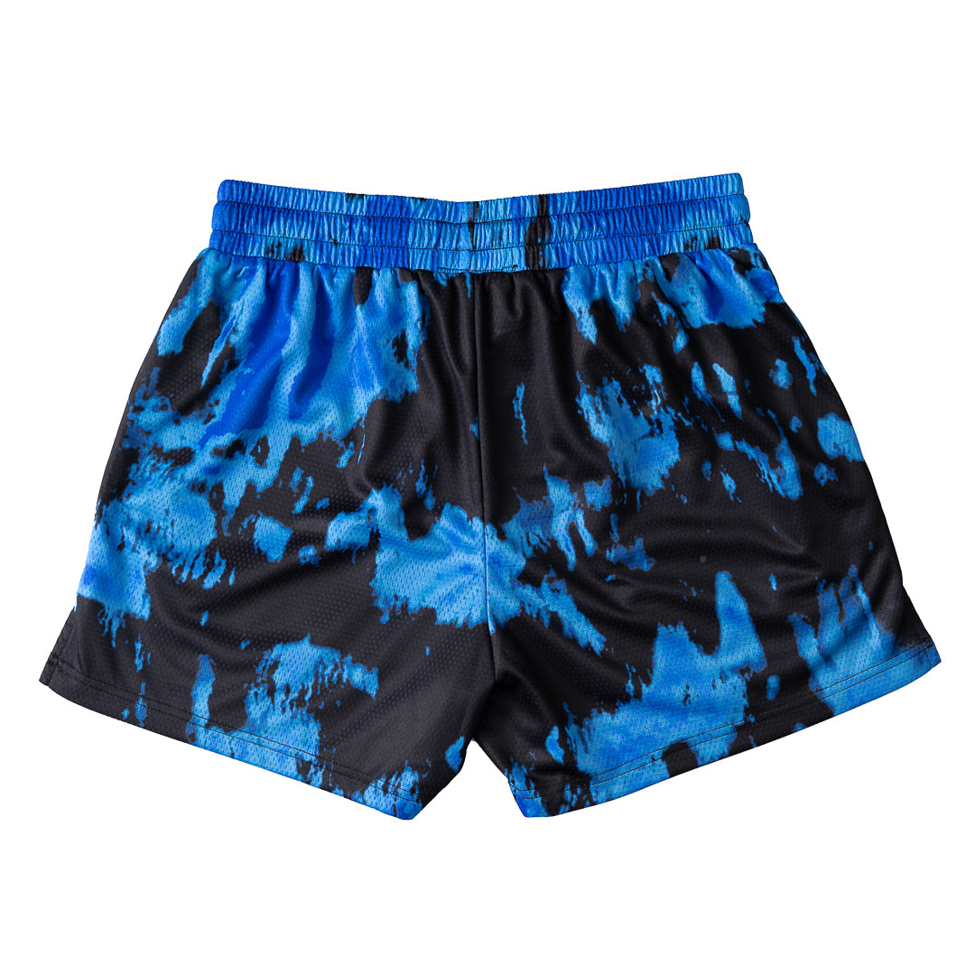 MUAY THAI SHORTS (MID THIGH CUT) ACID WASH - BLUE / BLACK