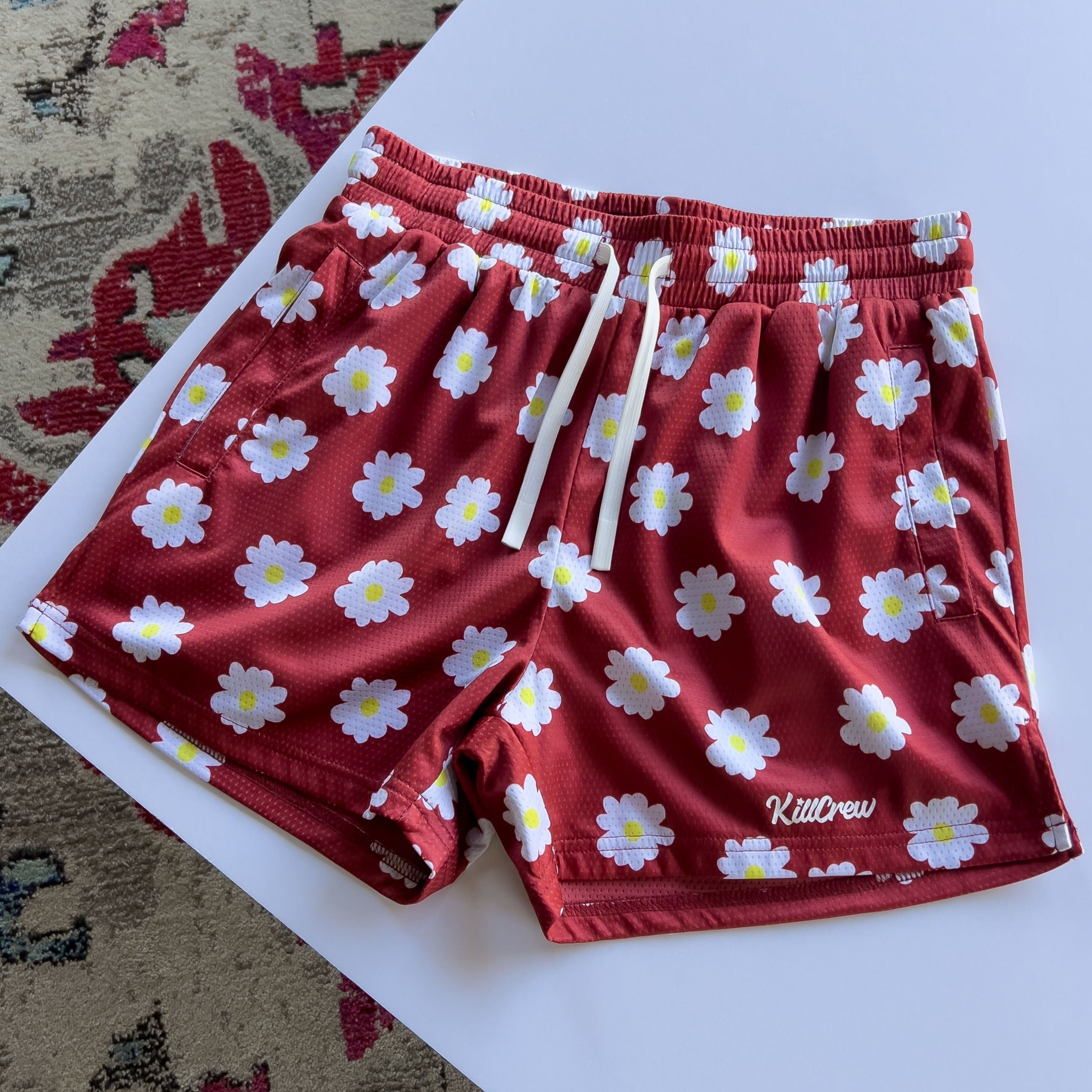 MUAY THAI SHORTS (MID THIGH CUT) DAISY - RED