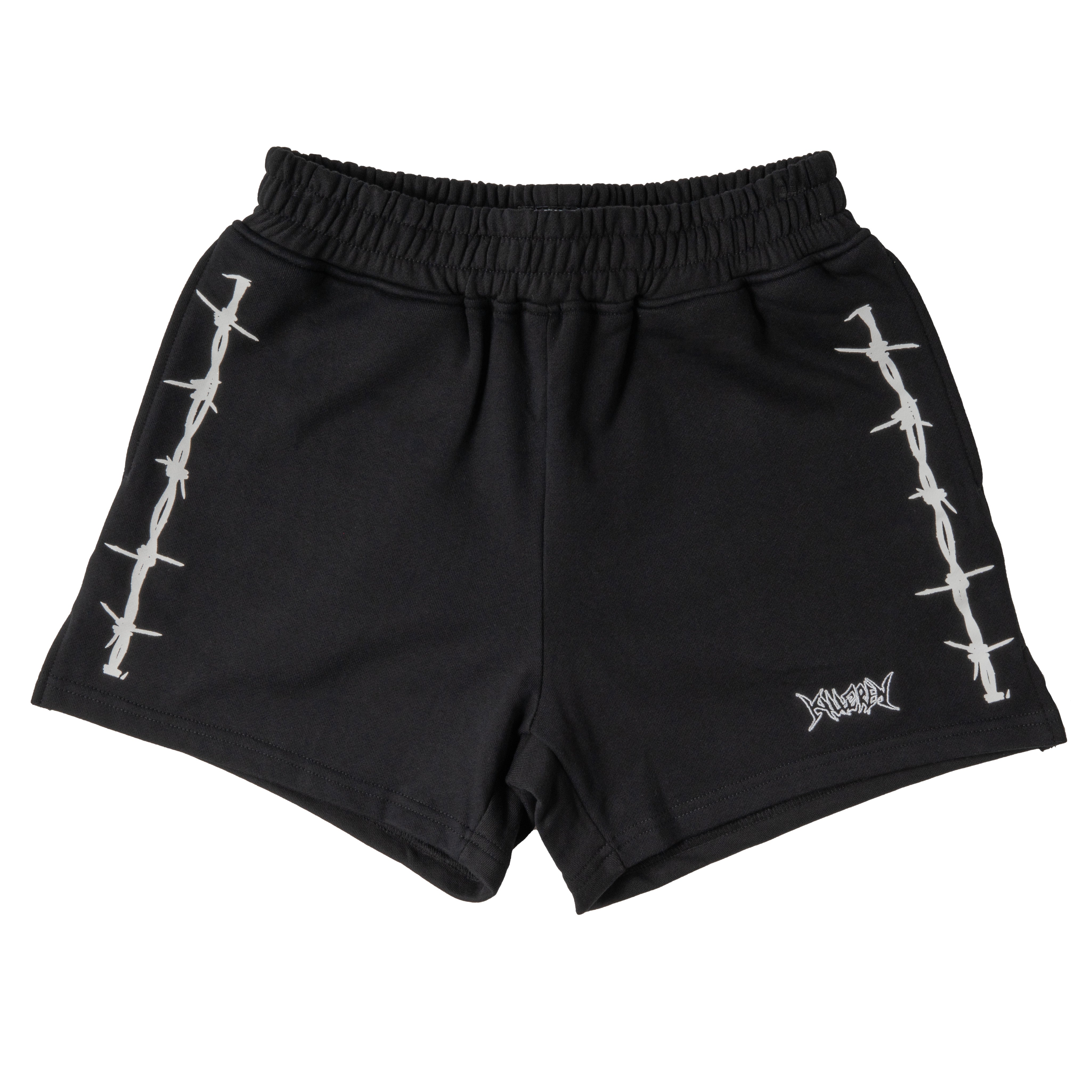 COTTON SHORTS (MID THIGH CUT) BARBWIRE - BLACK / WHITE