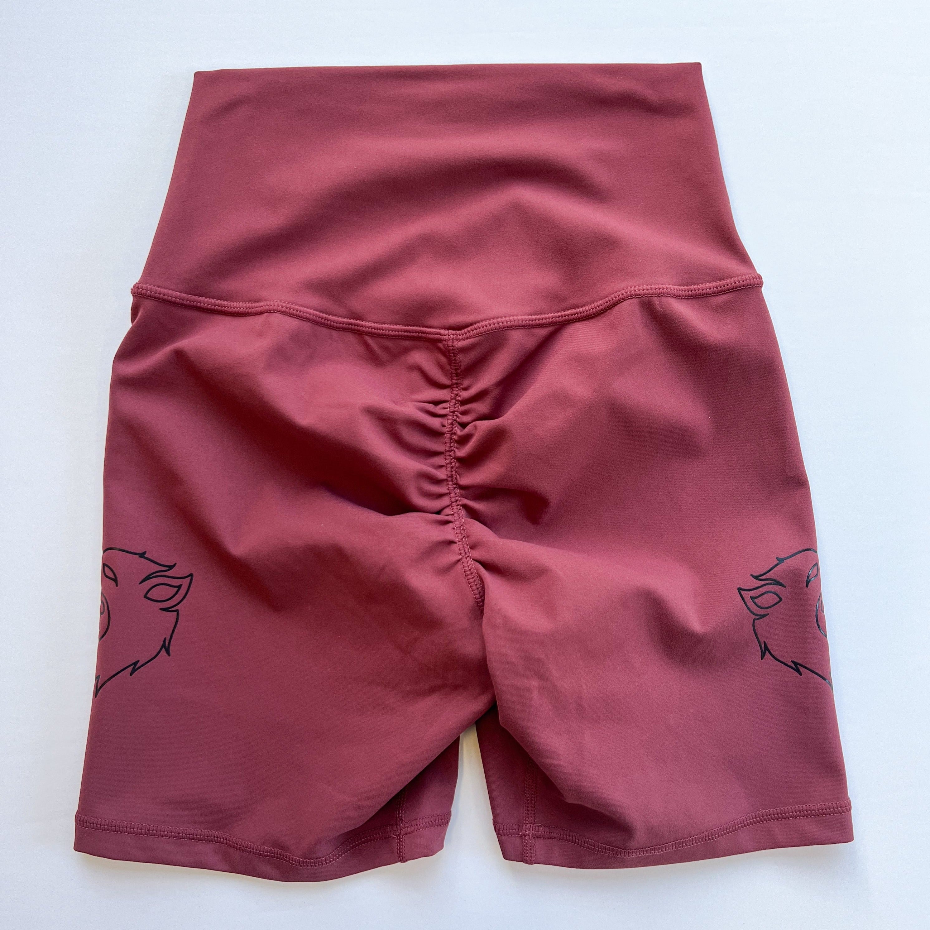 SCRUNCH WOLF BIKER SHORTS - MAROON / BLACK