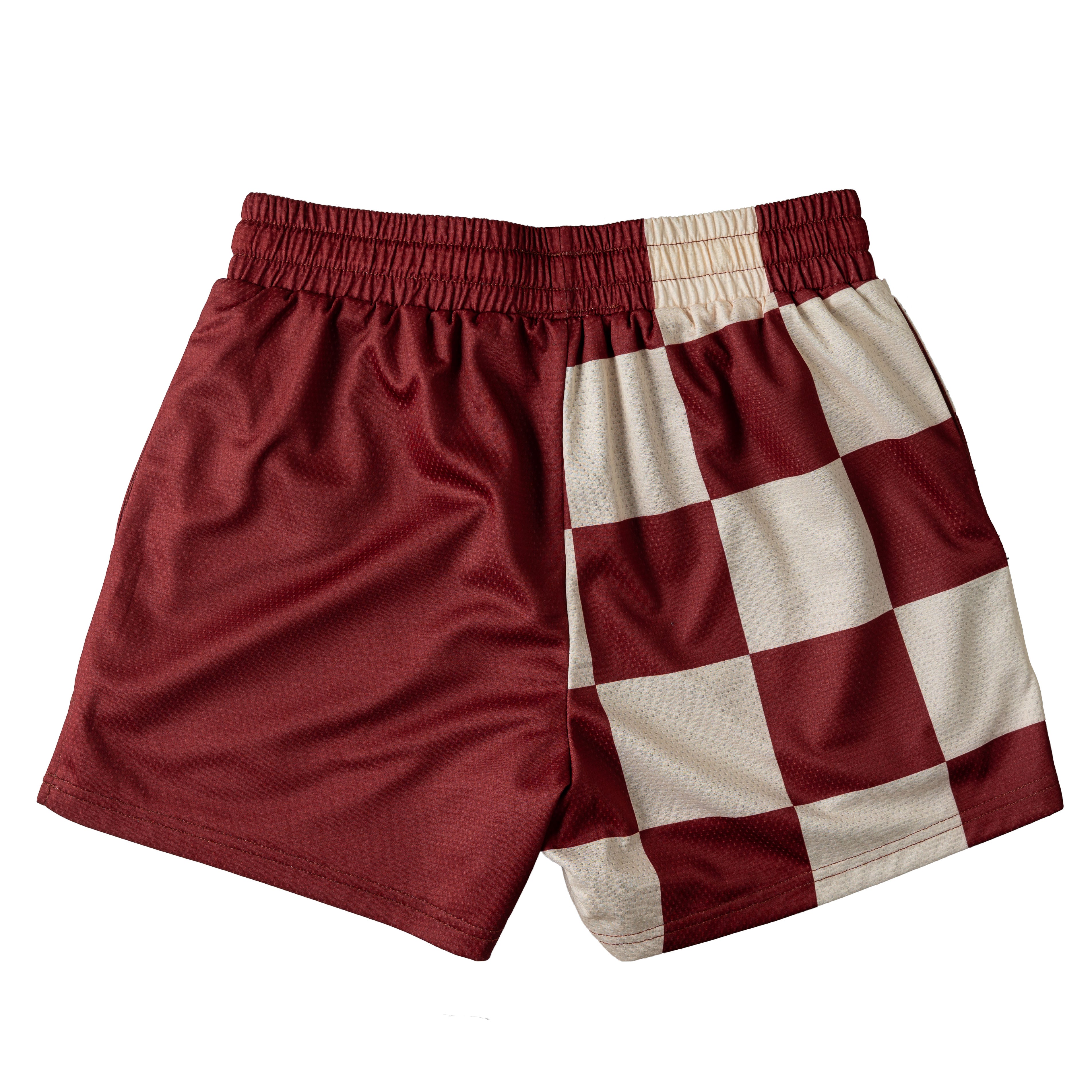 MUAY THAI SHORTS (MID THIGH CUT) CHECKER - RED / CREAM