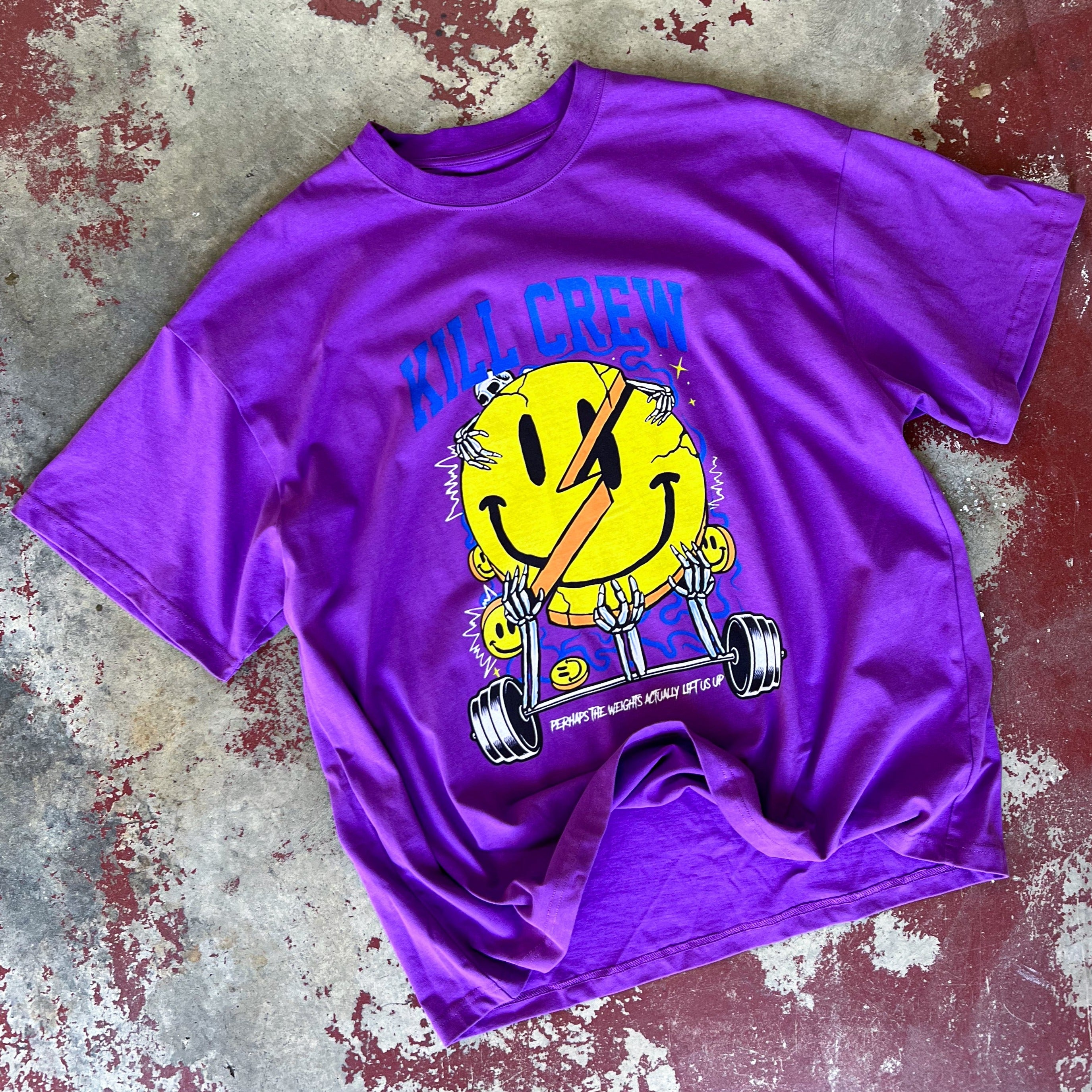 OVERSIZED WEIGHTS LIFT US UP T-SHIRT - PURPLE