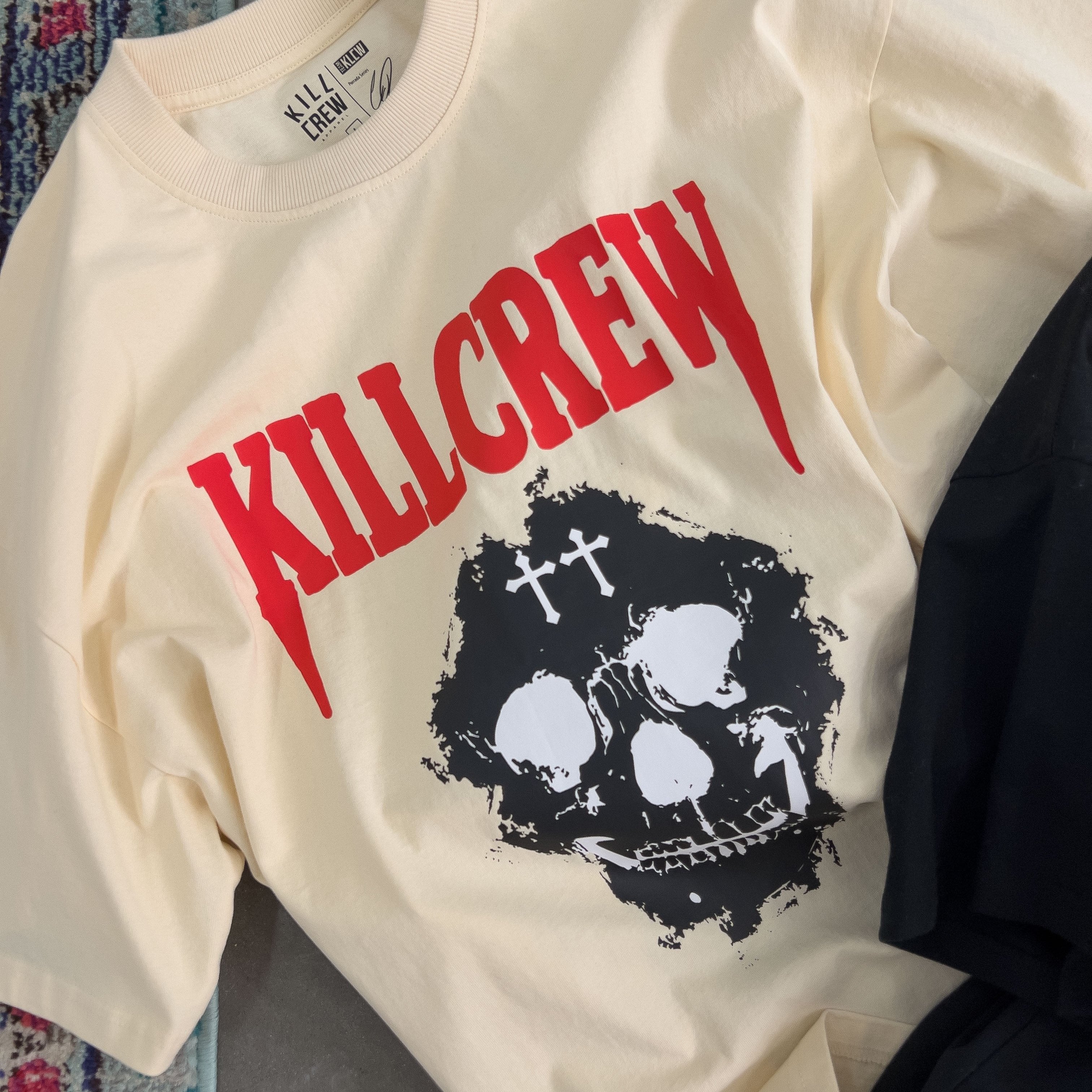 OVERSIZED KILL CREW SKULL T-SHIRT - CREAM / RED