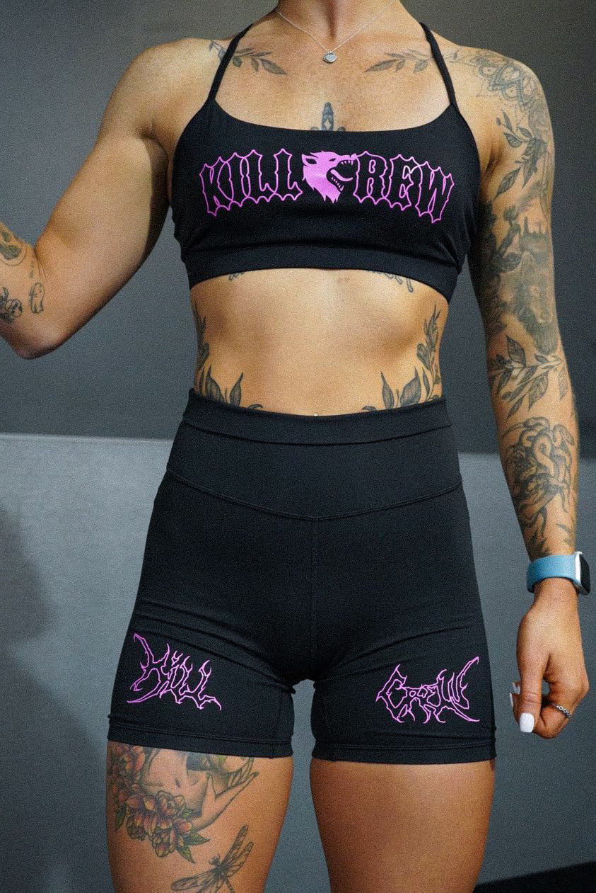 SCRUNCH WOLF BIKER SHORTS - BLACK / PINK