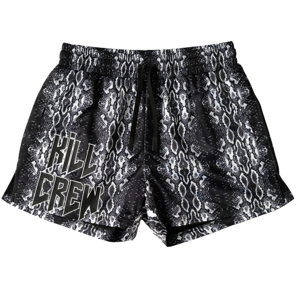 MUAY THAI SHORTS (MID THIGH CUT) SNAKE - BLACK / WHITE