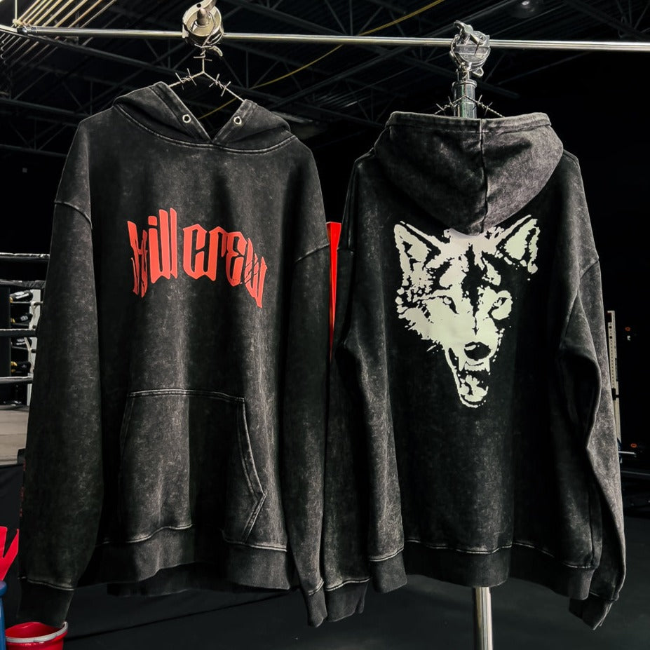 OVERSIZED LUX LONE WOLF HOODIE - BLACK / RED