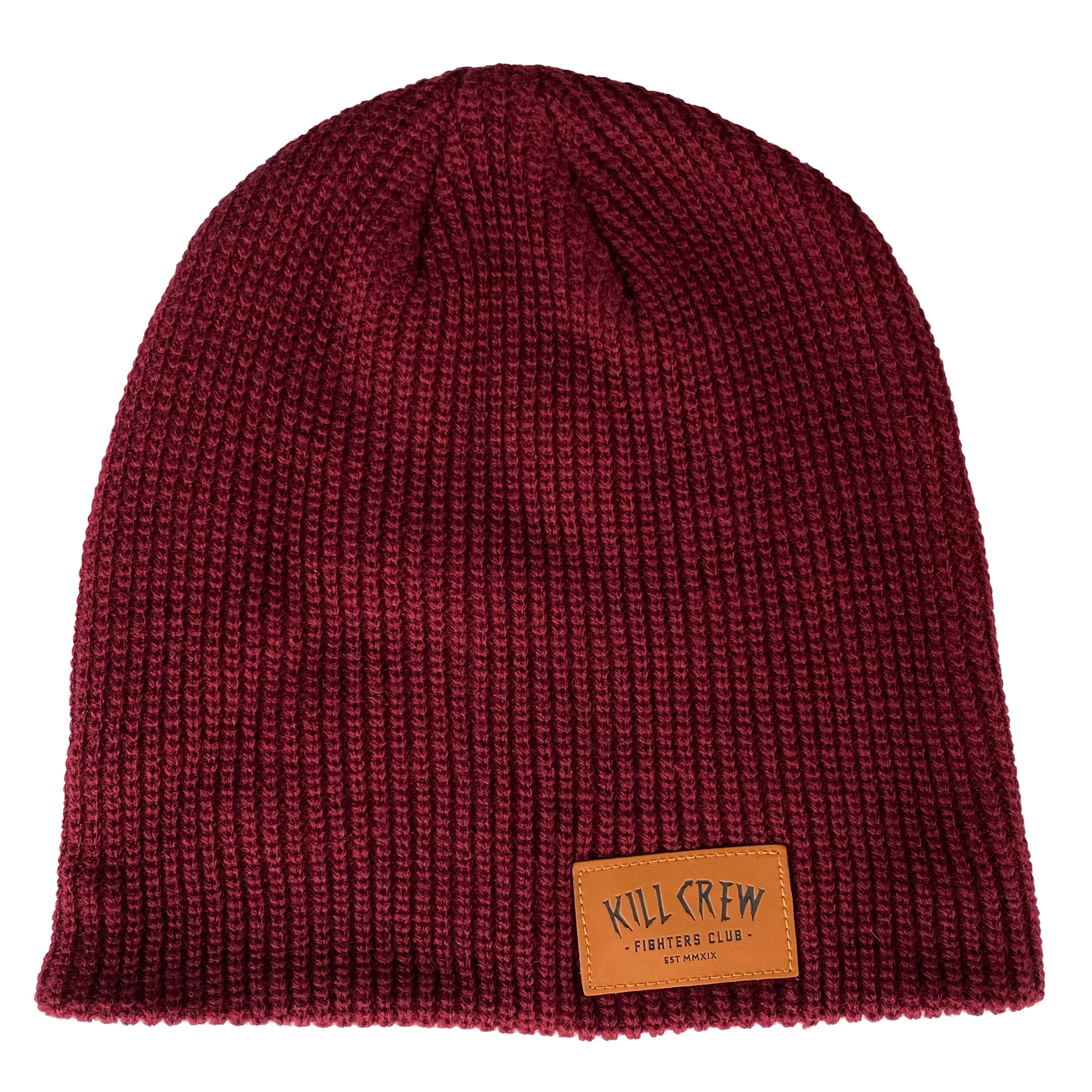 LEATHER PATCH BEANIE - BURGUNDY