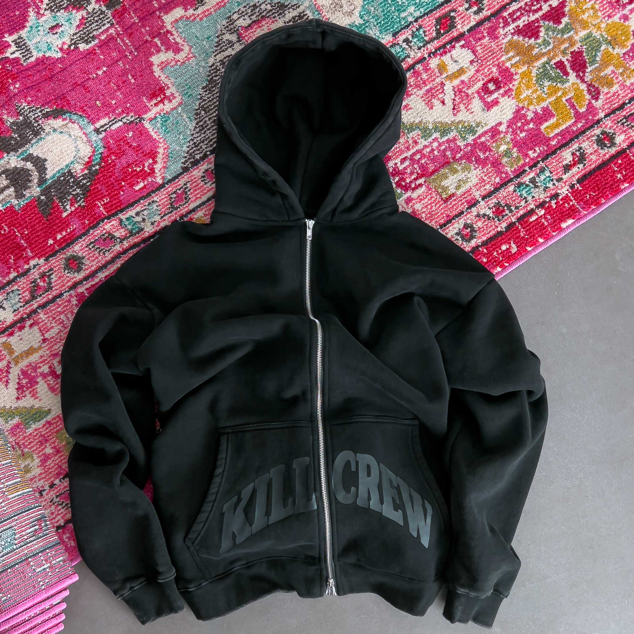 OVERSIZED LUX KILL CREW ZIP UP - BLACKOUT