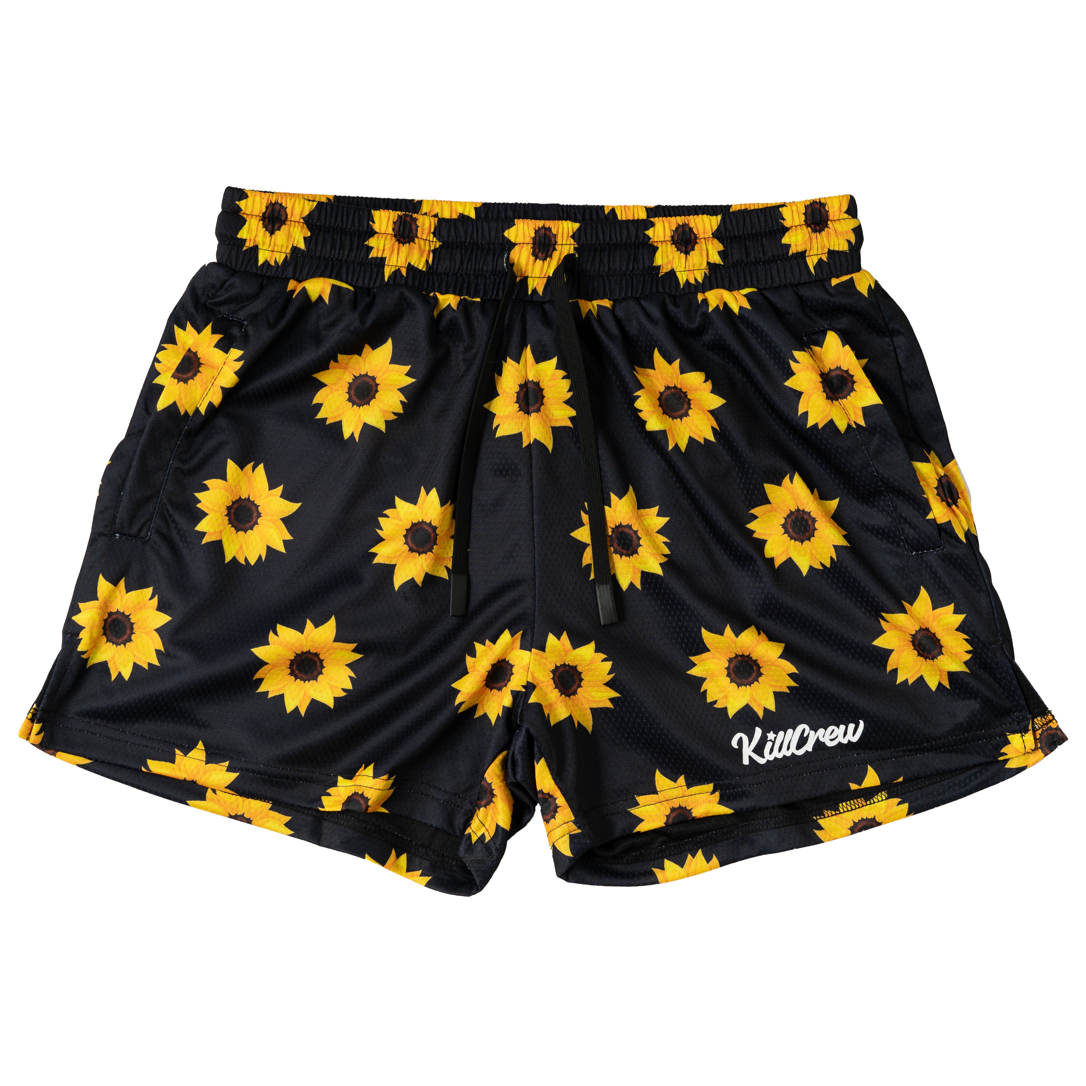 MUAY THAI SHORTS (MID THIGH CUT) SUNFLOWER - BLACK