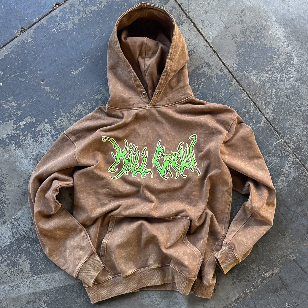 OVERSIZED LUX WOLF HOODIE - BROWN / GREEN