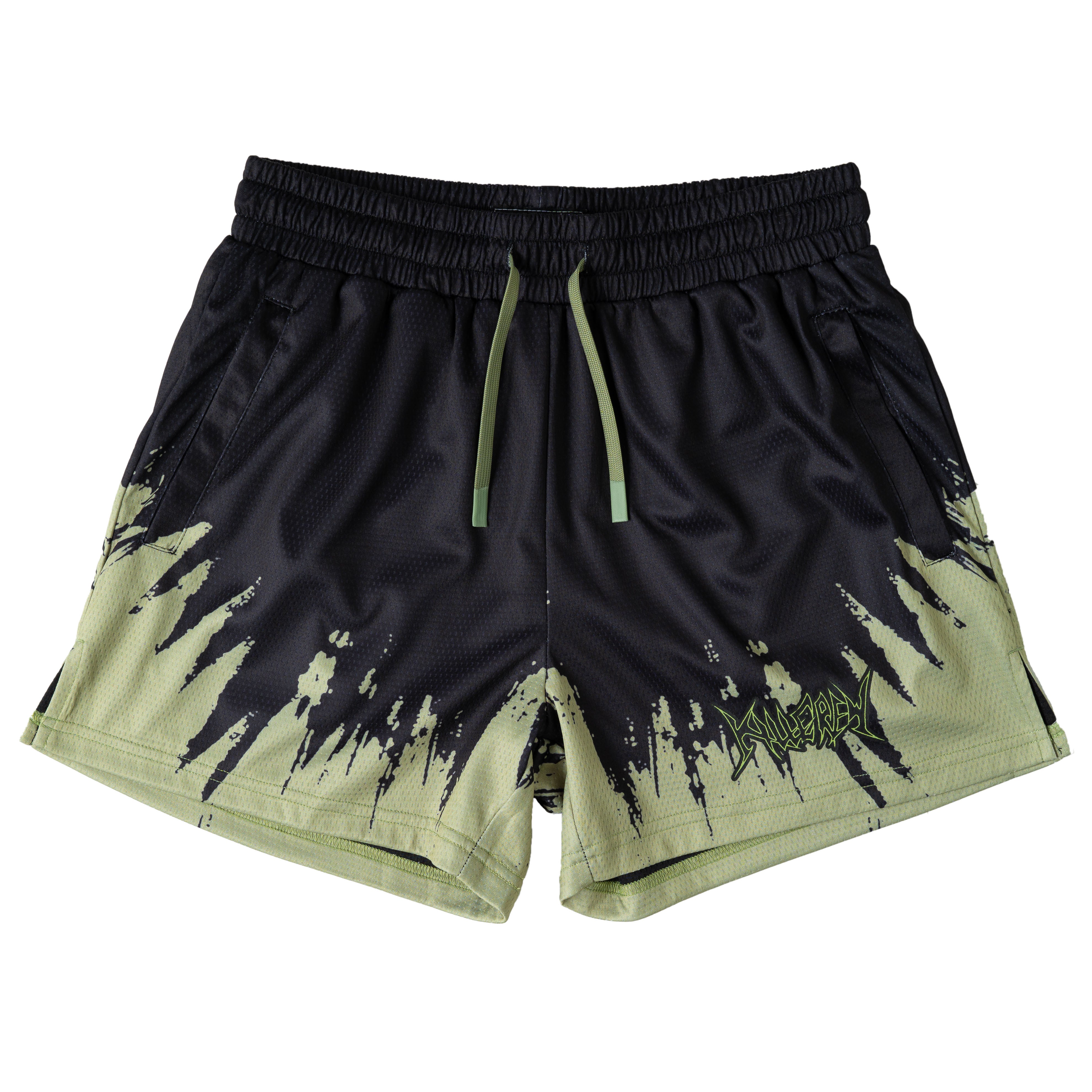 MUAY THAI SHORTS (MID THIGH CUT) SHATTER - BLACK / OLIVE