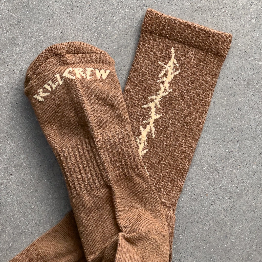 BARBWIRE HIGH SOCKS - BROWN