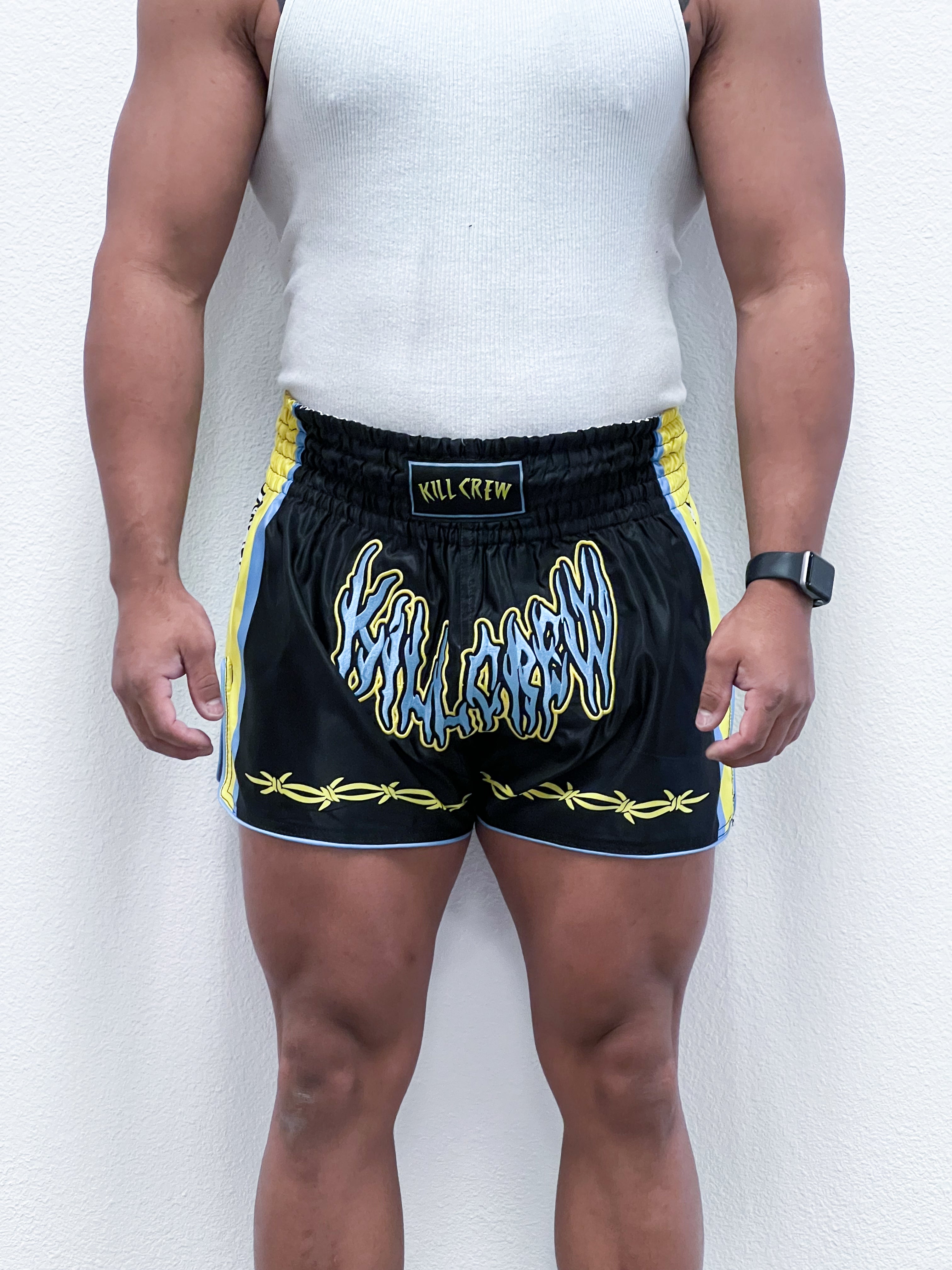 RETRO THAI FIGHT SHORTS - BLACK / GREEN