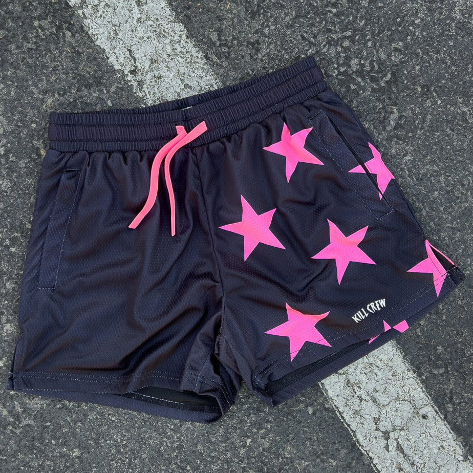 MUAY THAI SHORTS (MID THIGH CUT) STAR BOY - BLACK / PINK