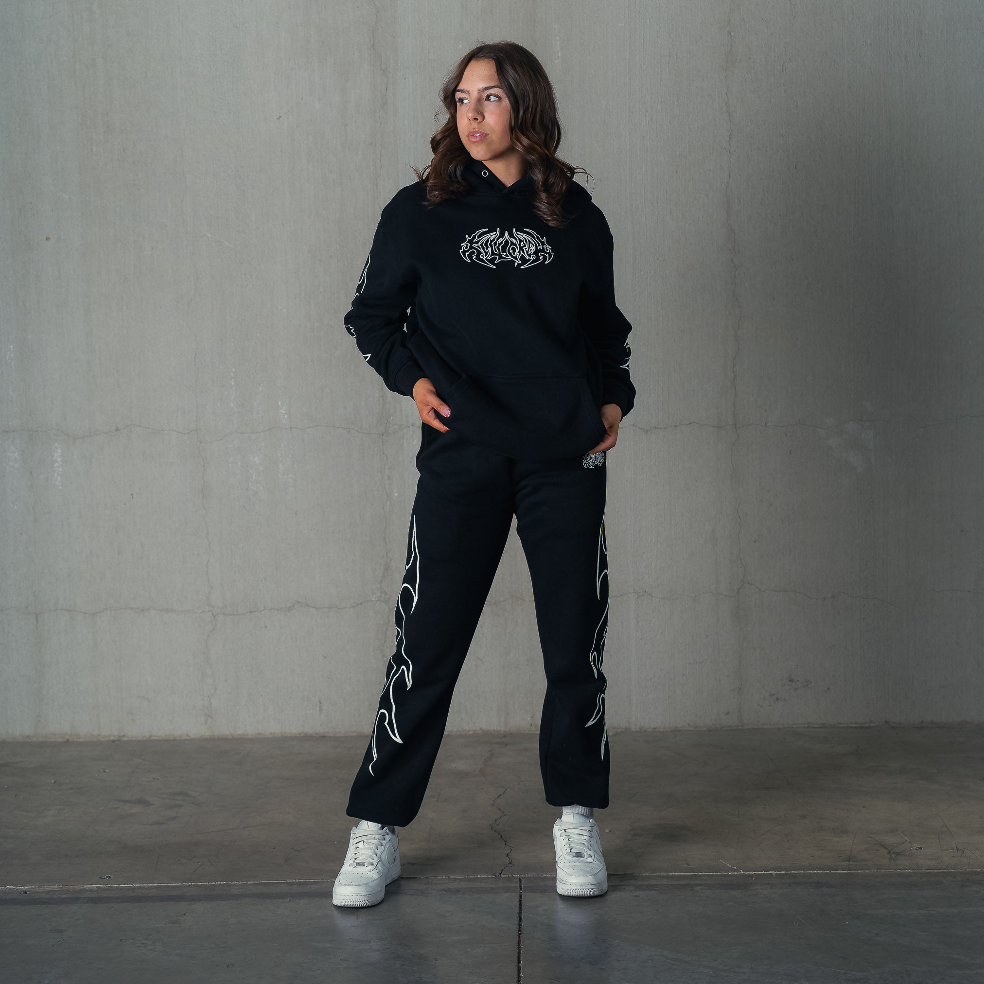 OVERSIZED LUX TRIBAL SWEATPANTS - BLACK / WHITE