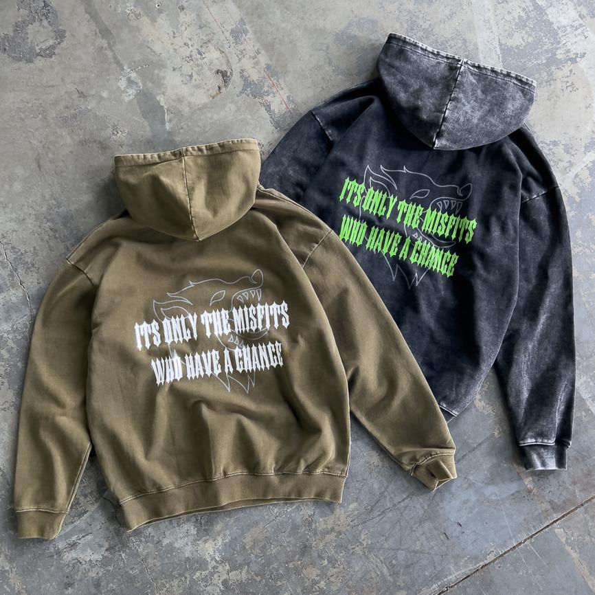 OVERSIZED LUX MISFITS HAVE A CHANCE HOODIE - OLIVE