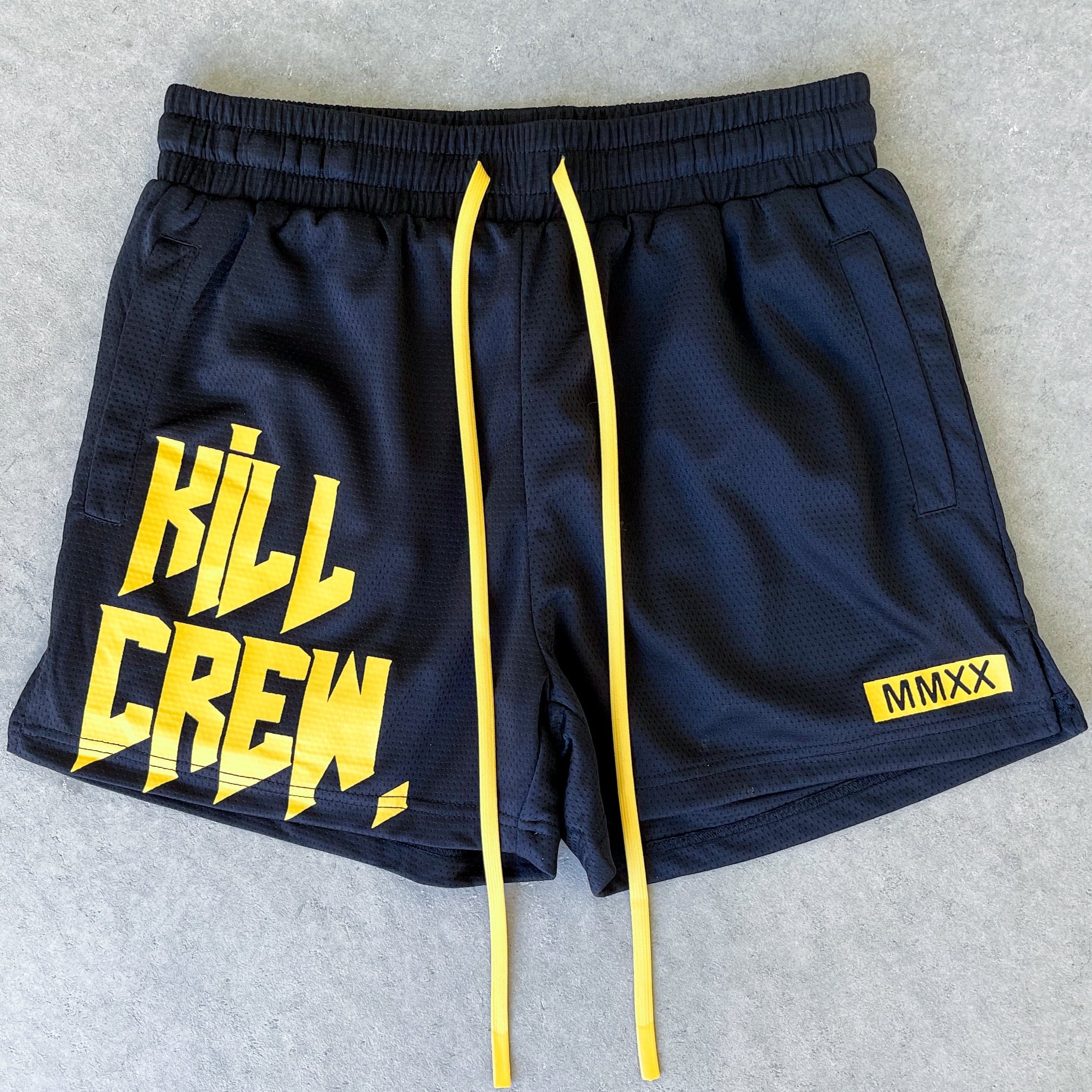 MUAY THAI SHORTS (MID THIGH CUT) - BLACK / YELLOW