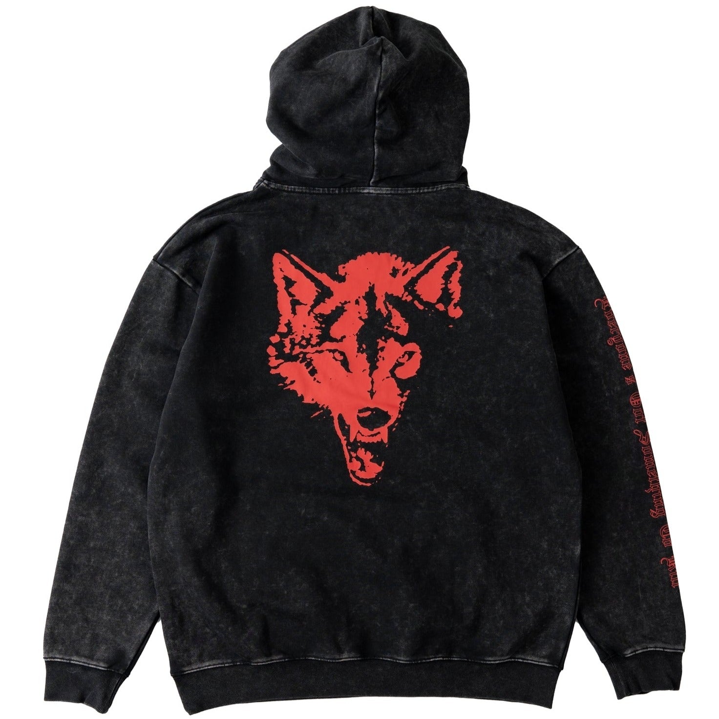 OVERSIZED LUX LONE WOLF HOODIE - BLACK / RED