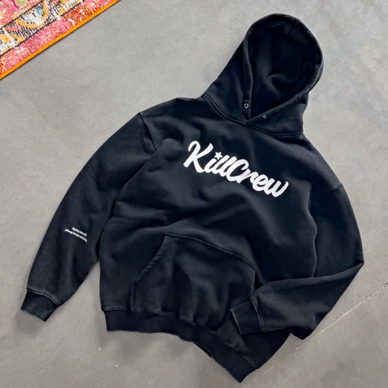 OVERSIZED LUX SCRIPT HOODIE - BLACK / WHITE