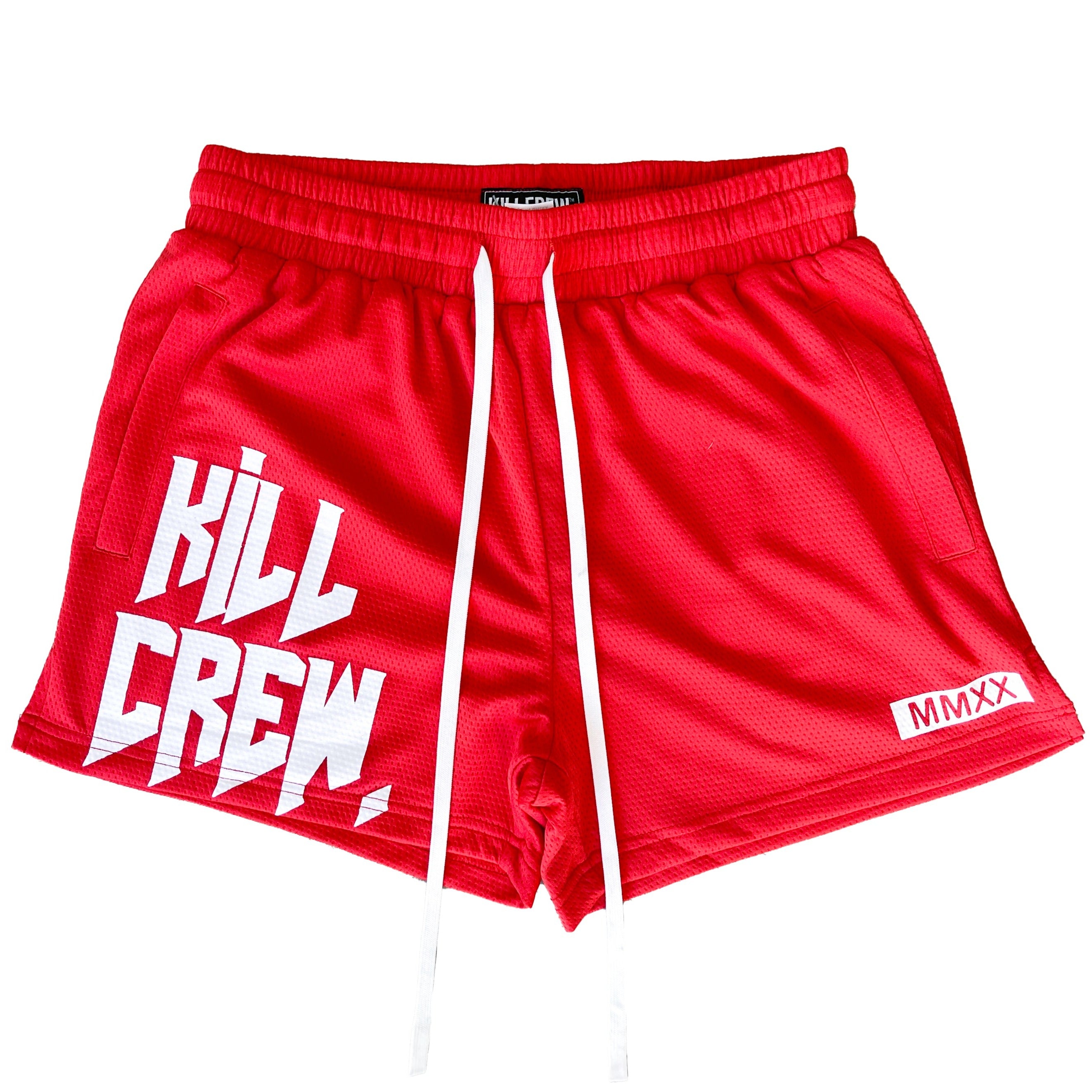 MUAY THAI SHORTS (MID THIGH CUT) - RED / WHITE