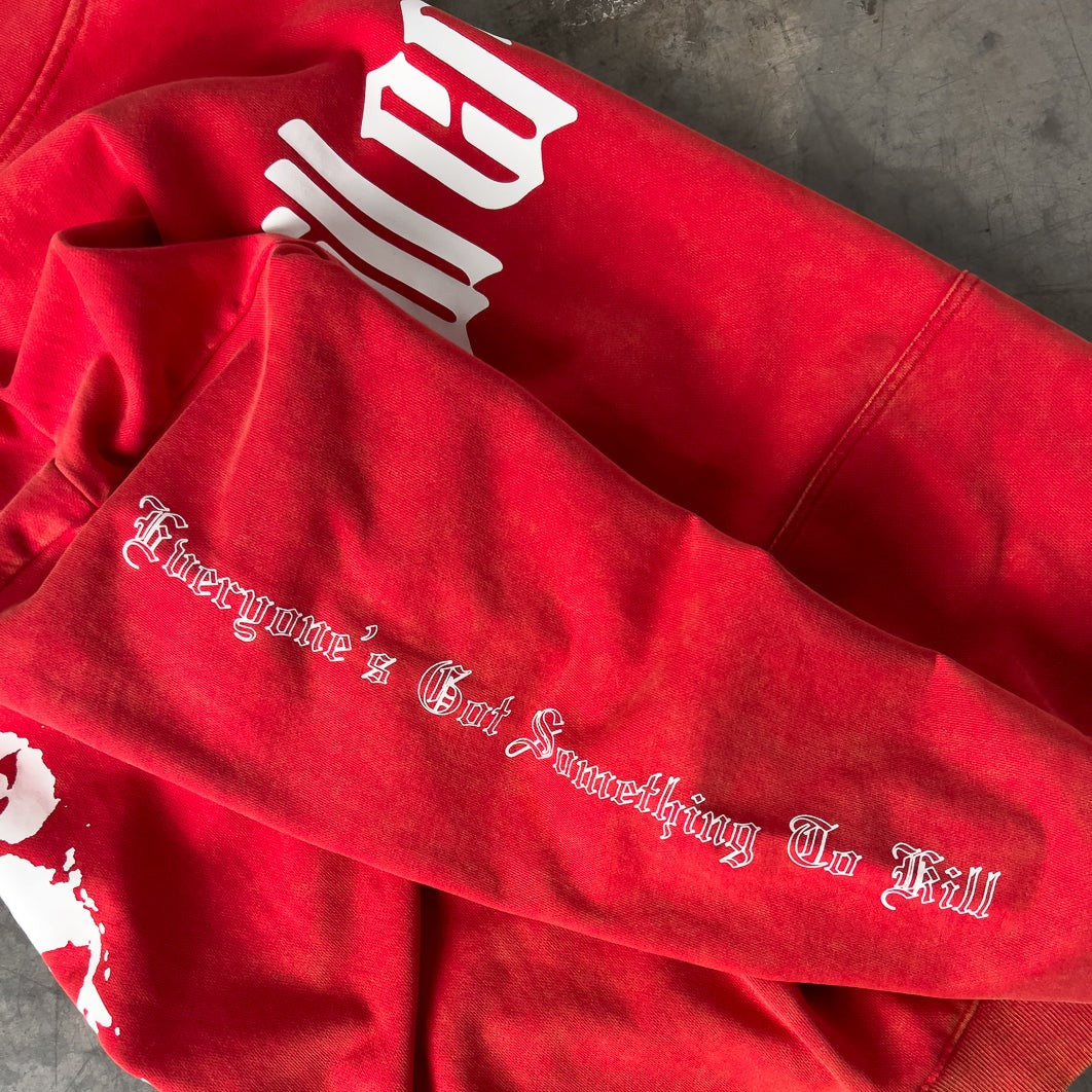 OVERSIZED LUX LONE WOLF HOODIE - RED / WHITE