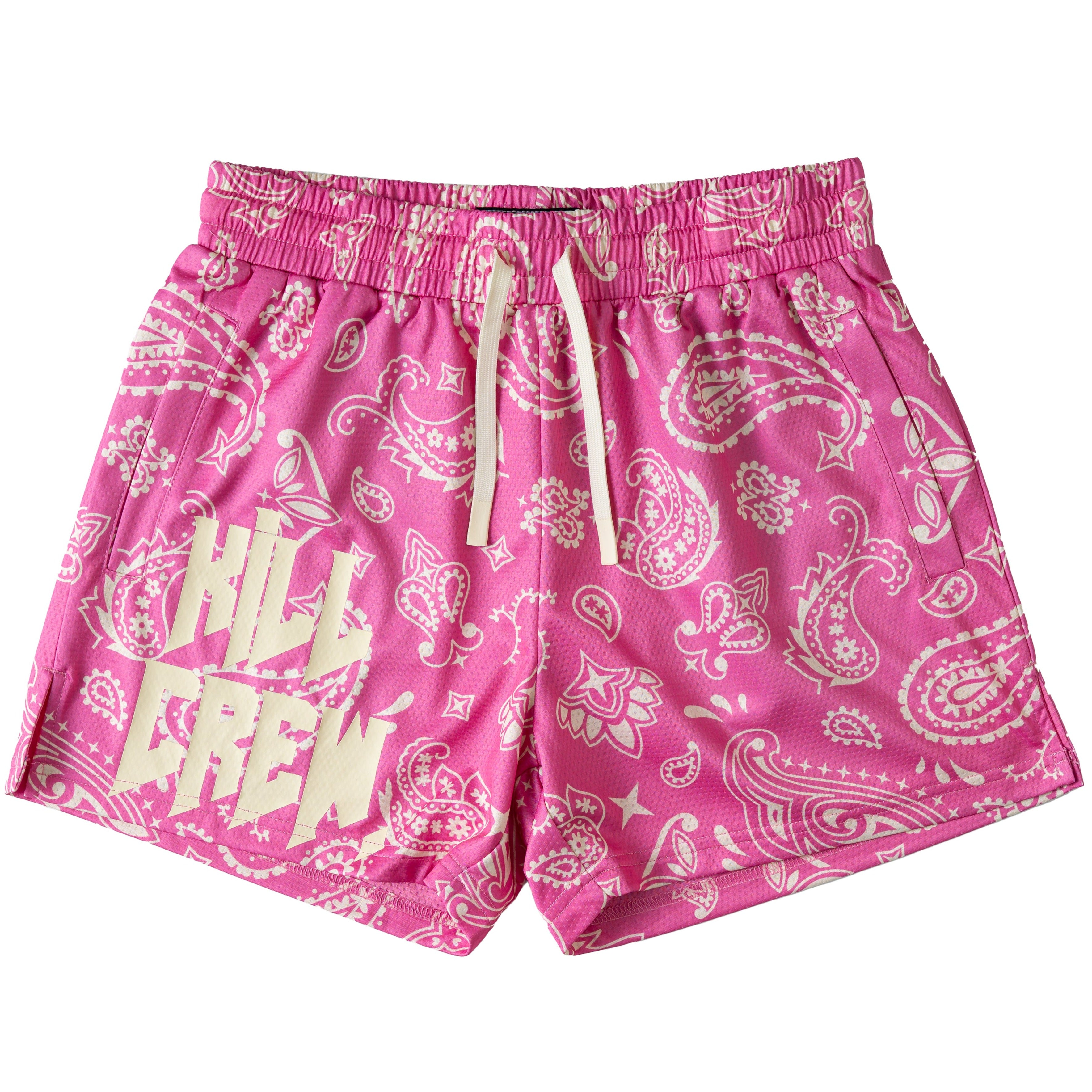 MUAY THAI SHORTS (MID THIGH CUT) BANDANA - PINK / CREAM