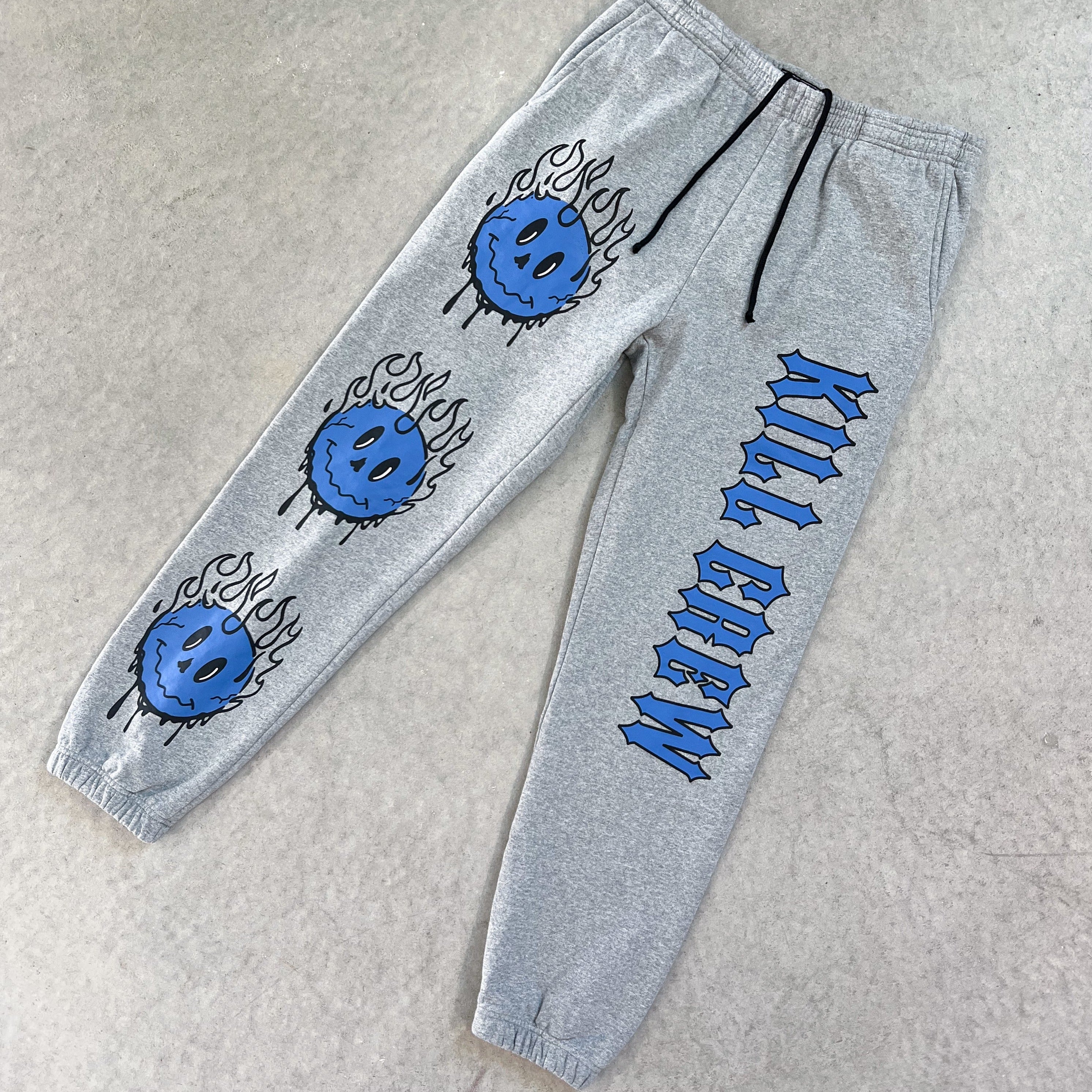 HEAVYWEIGHT LUX SMILEY SWEATPANTS FLAME - HEATHER GREY / BLUE