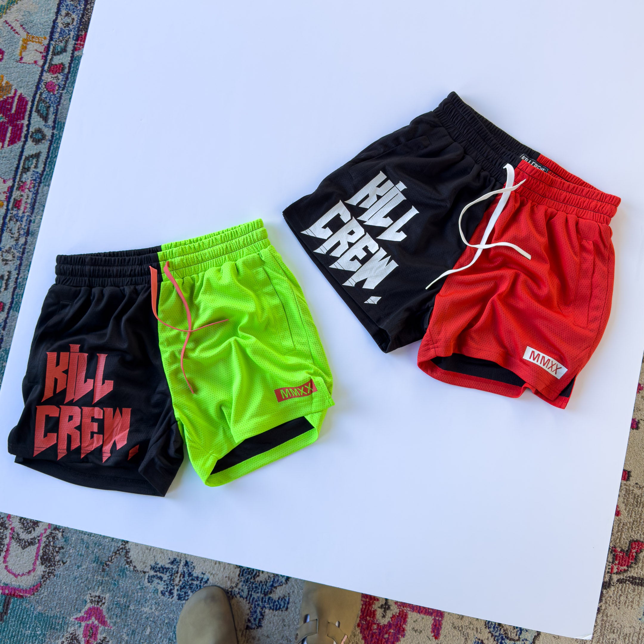 MUAY THAI SHORTS (MID THIGH CUT) 2 TONE - BLACK / RED