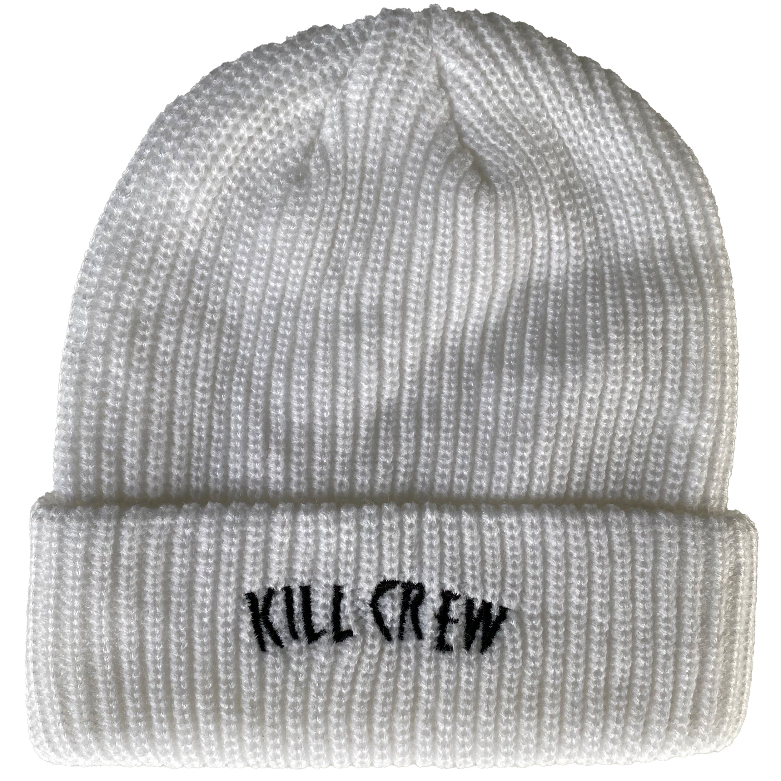 EMBROIDERED CUFFED BEANIE - WHITE