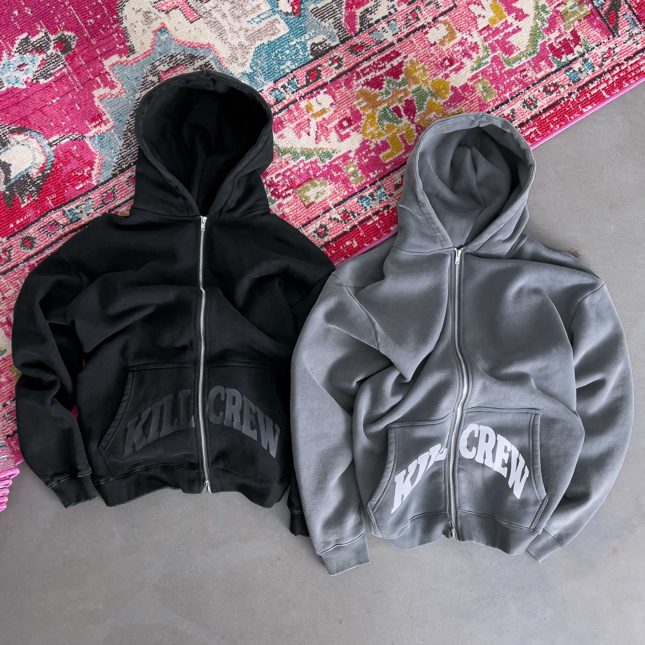 OVERSIZED LUX KILL CREW ZIP UP - BLACKOUT