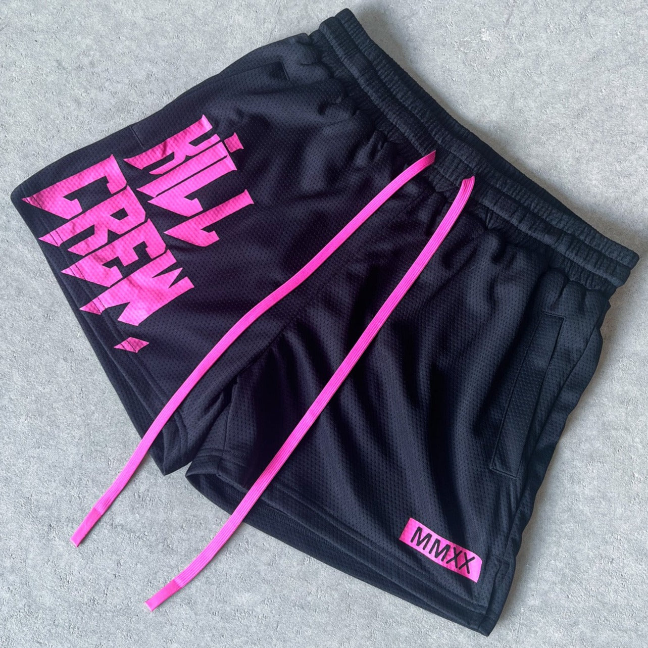 MUAY THAI SHORTS (MID THIGH CUT) - BLACK / PINK