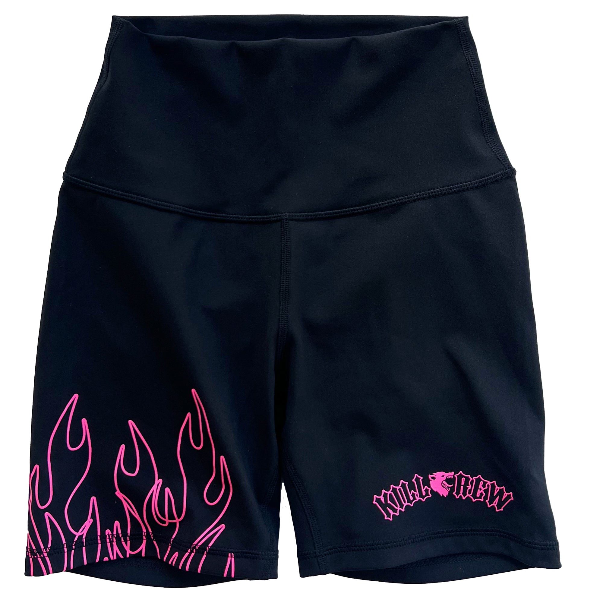 SCRUNCH FLAMES BIKER SHORTS - BLACK / PINK